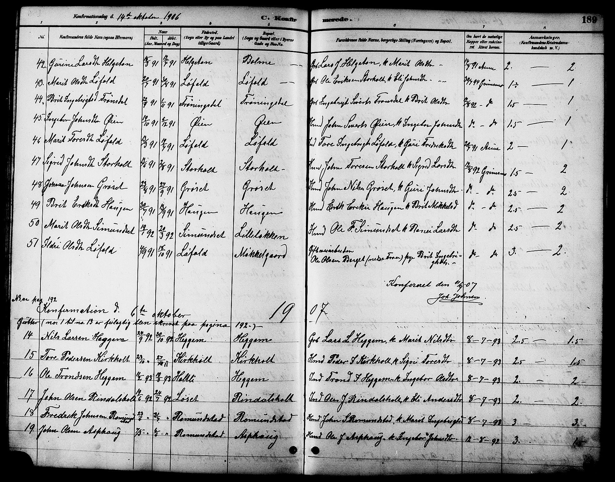 Ministerialprotokoller, klokkerbøker og fødselsregistre - Møre og Romsdal, SAT/A-1454/598/L1078: Parish register (copy) no. 598C03, 1892-1909, p. 189