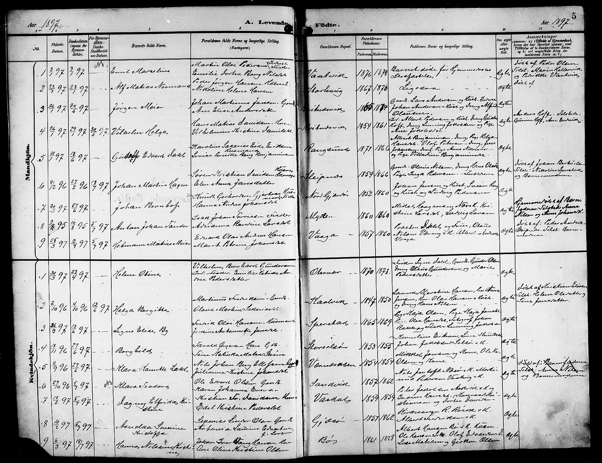 Ministerialprotokoller, klokkerbøker og fødselsregistre - Nordland, SAT/A-1459/841/L0621: Parish register (copy) no. 841C05, 1897-1923, p. 5