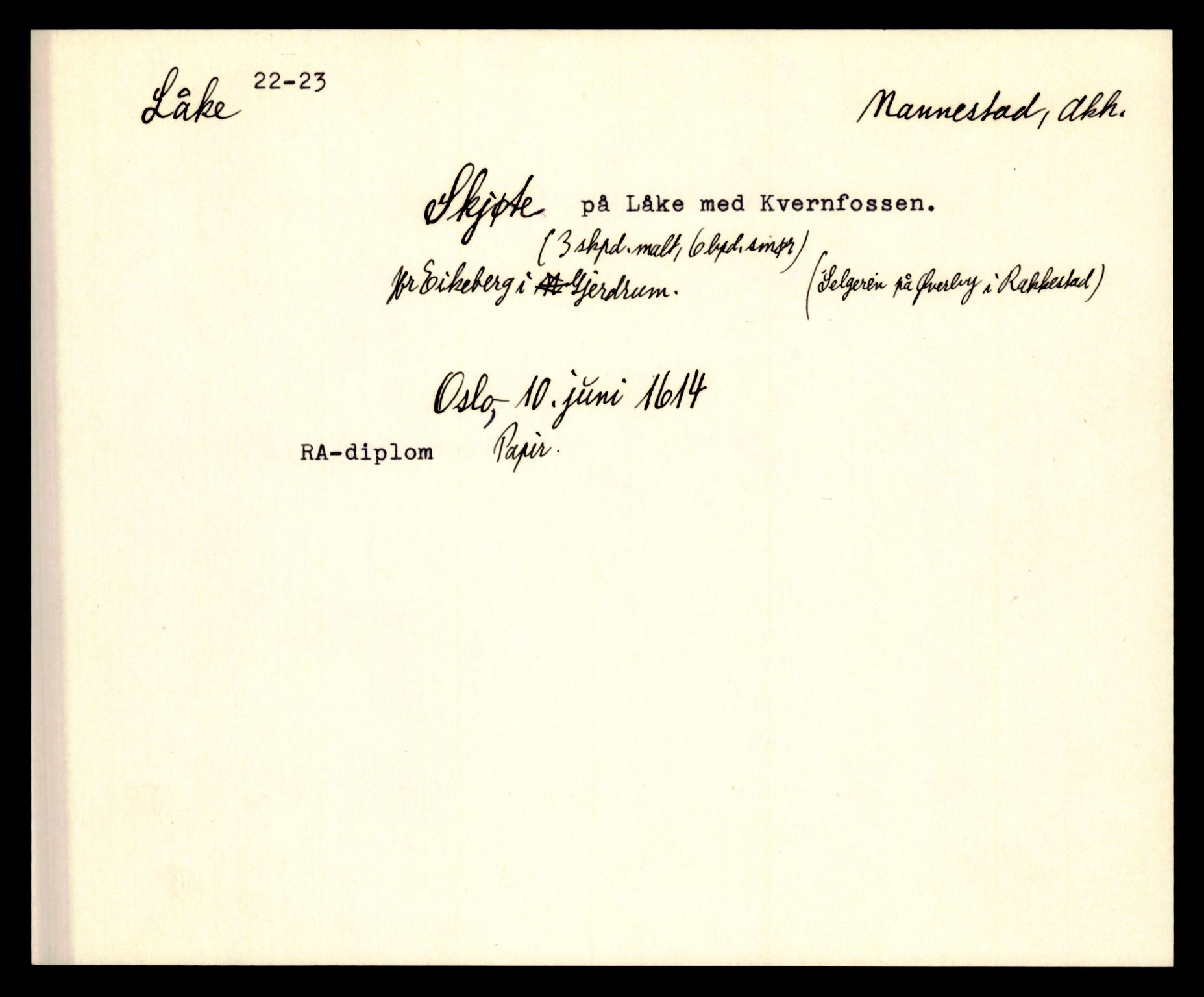 Riksarkivets diplomsamling, AV/RA-EA-5965/F35/F35e/L0006: Registreringssedler Akershus 2, 1400-1700, p. 811