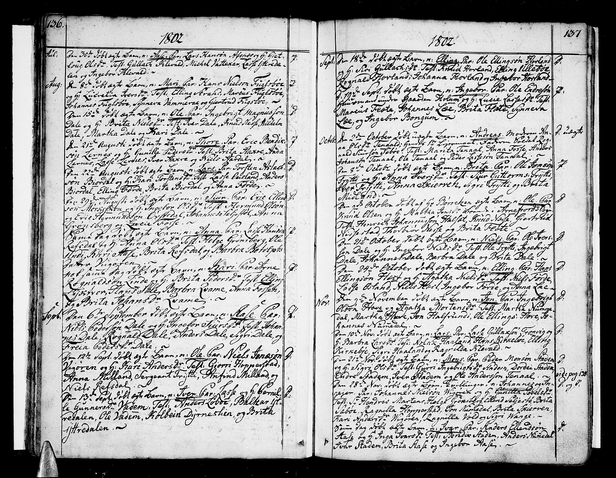 Vik sokneprestembete, SAB/A-81501: Parish register (official) no. A 5, 1787-1820, p. 136-137