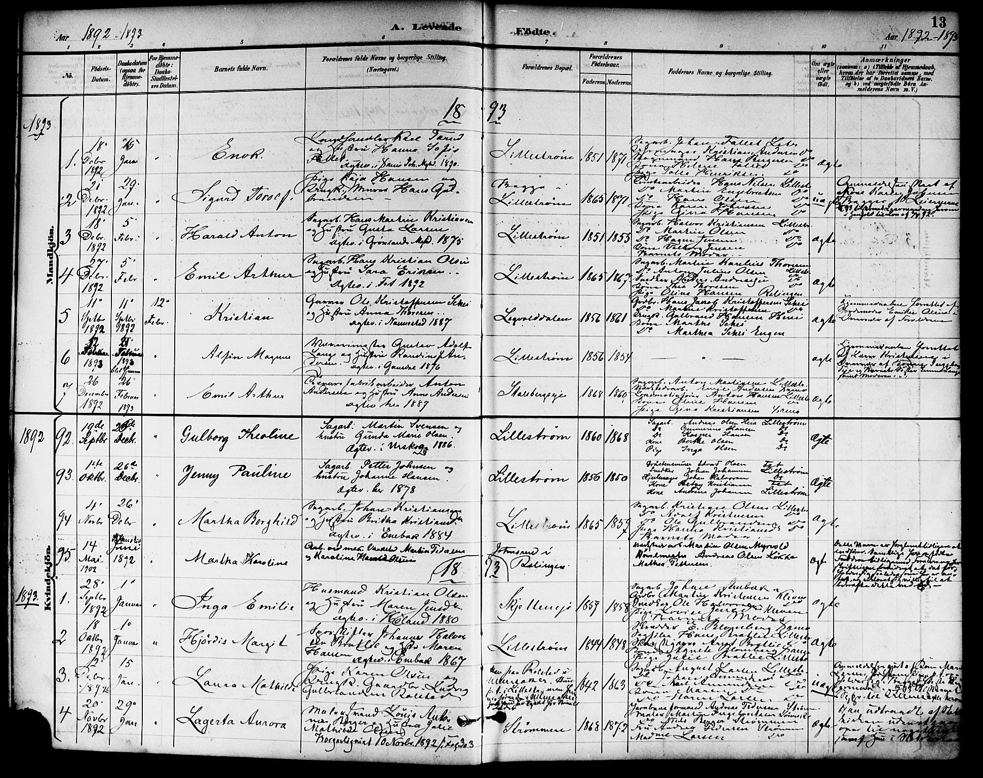 Skedsmo prestekontor Kirkebøker, SAO/A-10033a/F/Fa/L0014: Parish register (official) no. I 14, 1892-1901, p. 13