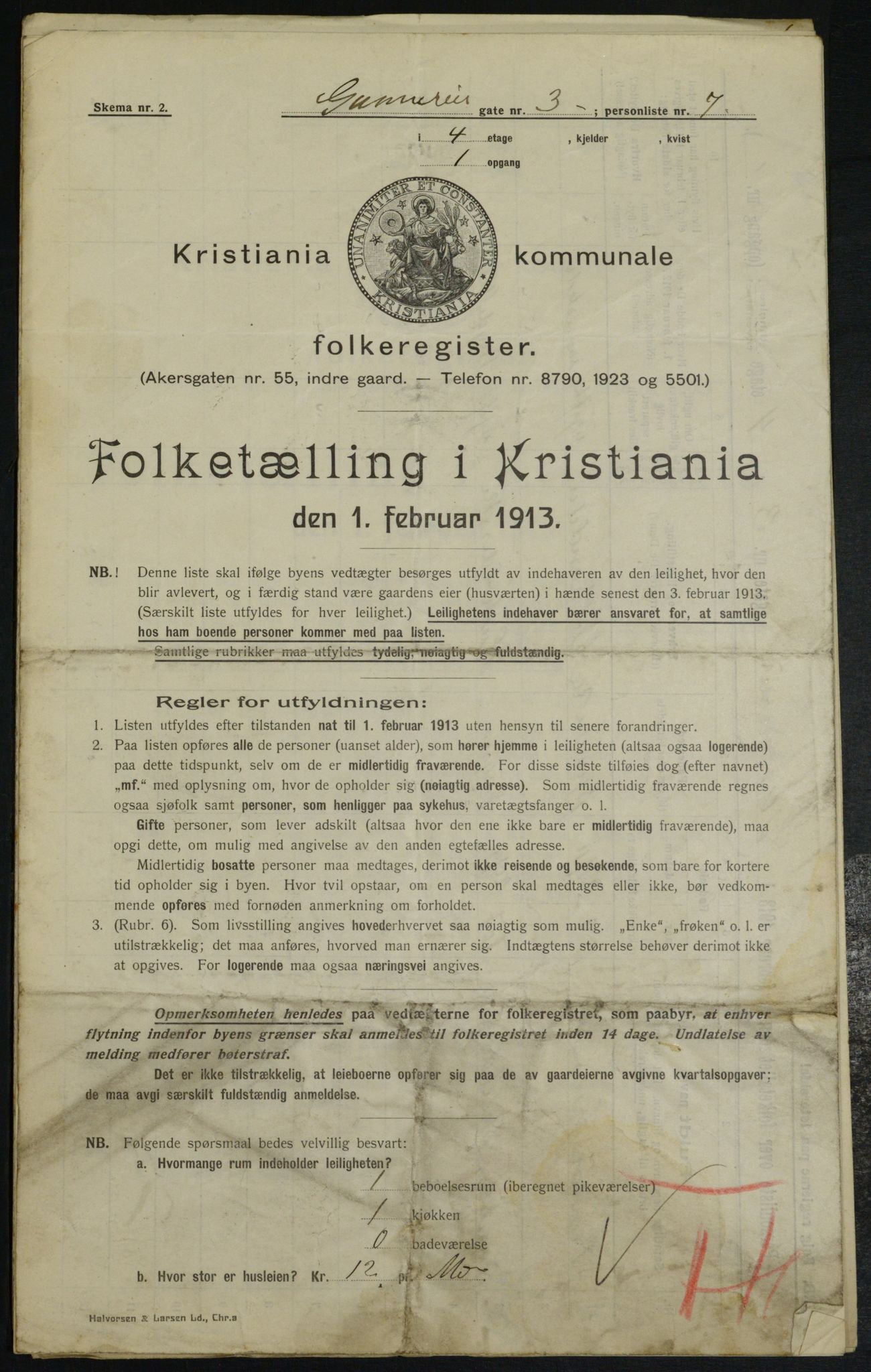 OBA, Municipal Census 1913 for Kristiania, 1913, p. 5051