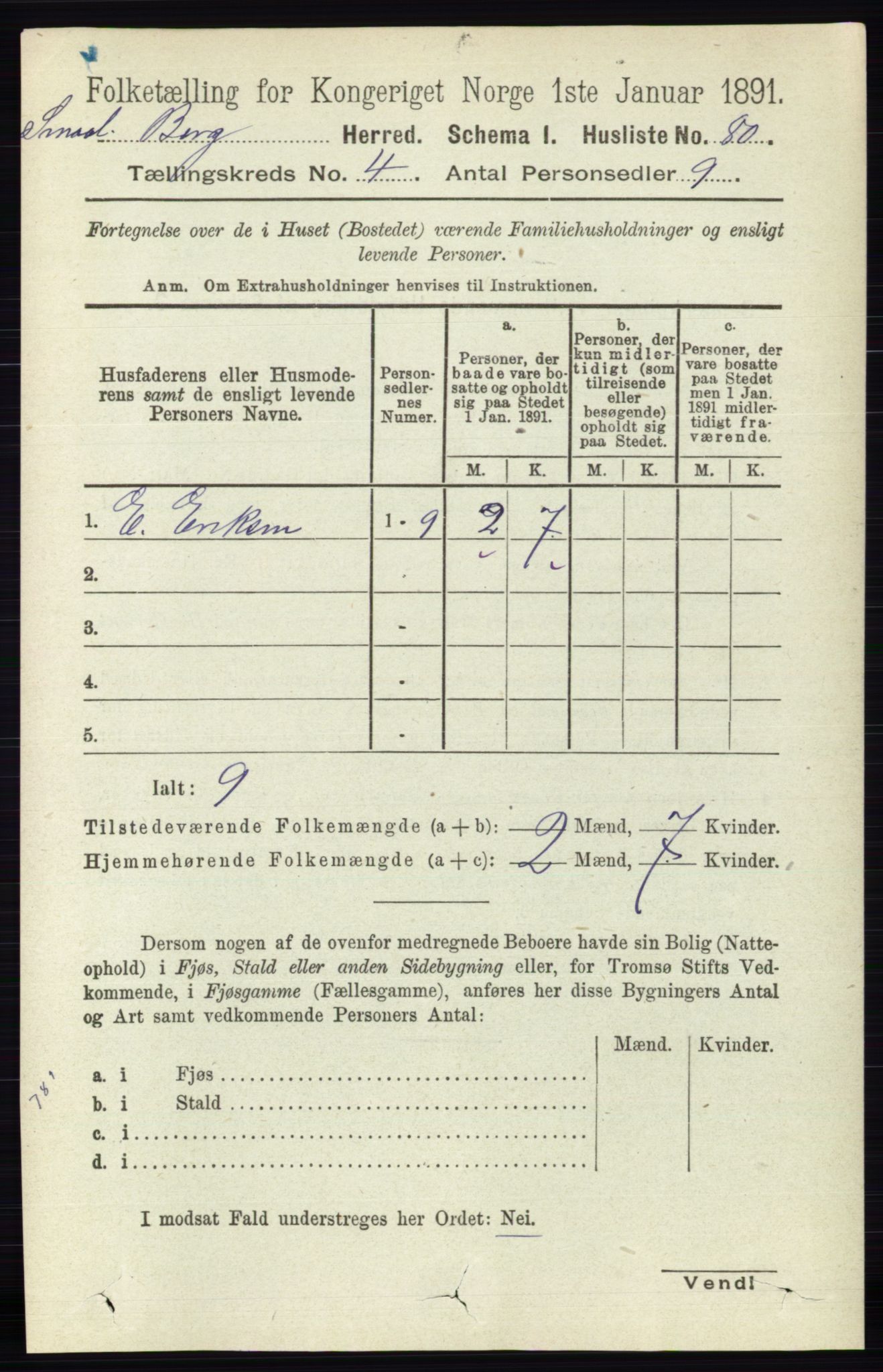 RA, 1891 census for 0116 Berg, 1891, p. 2804
