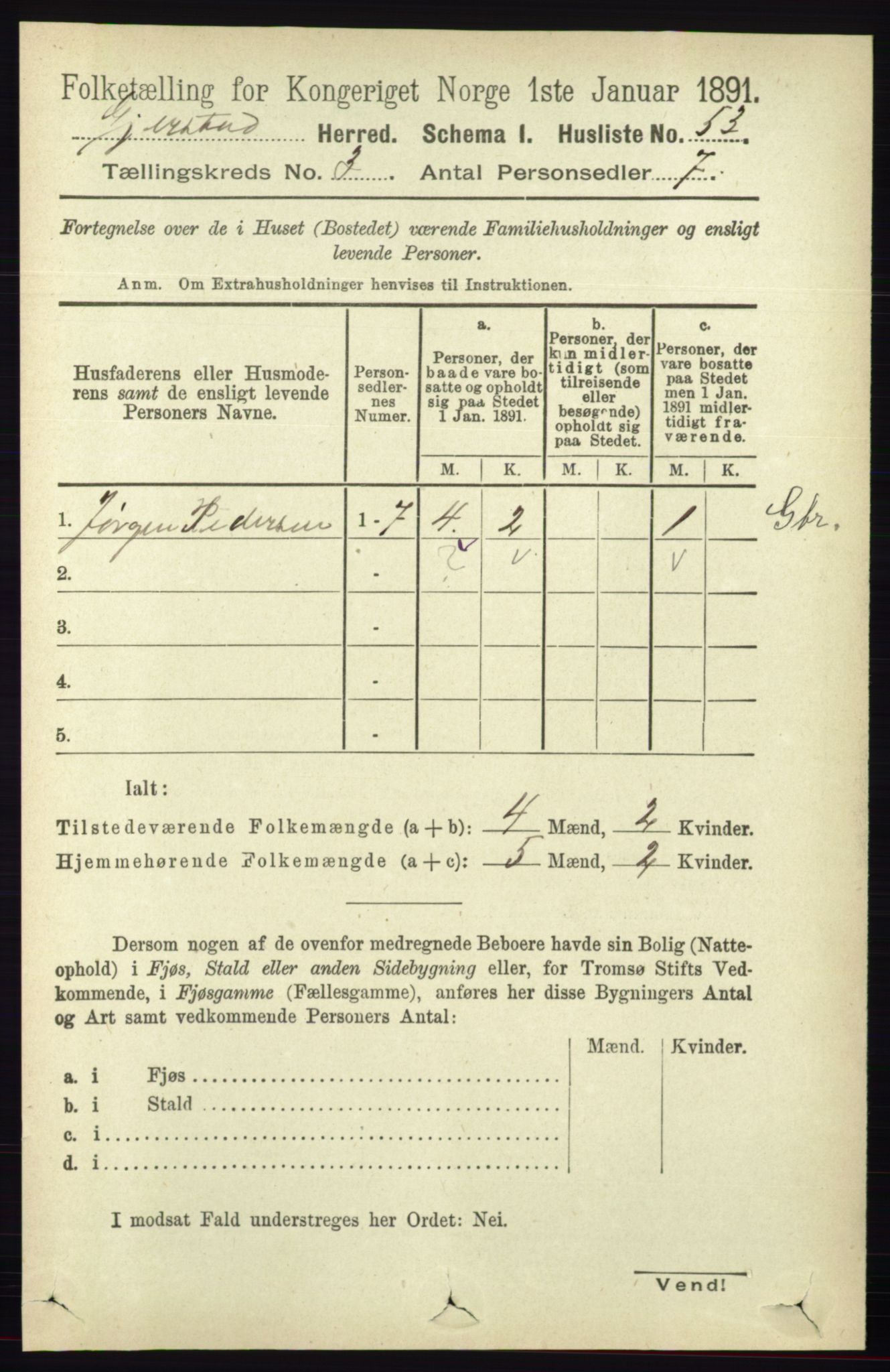 RA, 1891 census for 0911 Gjerstad, 1891, p. 1047