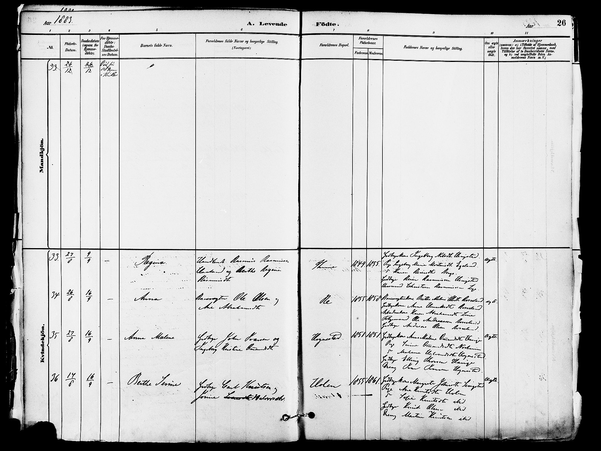 Lye sokneprestkontor, AV/SAST-A-101794/001/30BA/L0009: Parish register (official) no. A 8, 1881-1892, p. 26