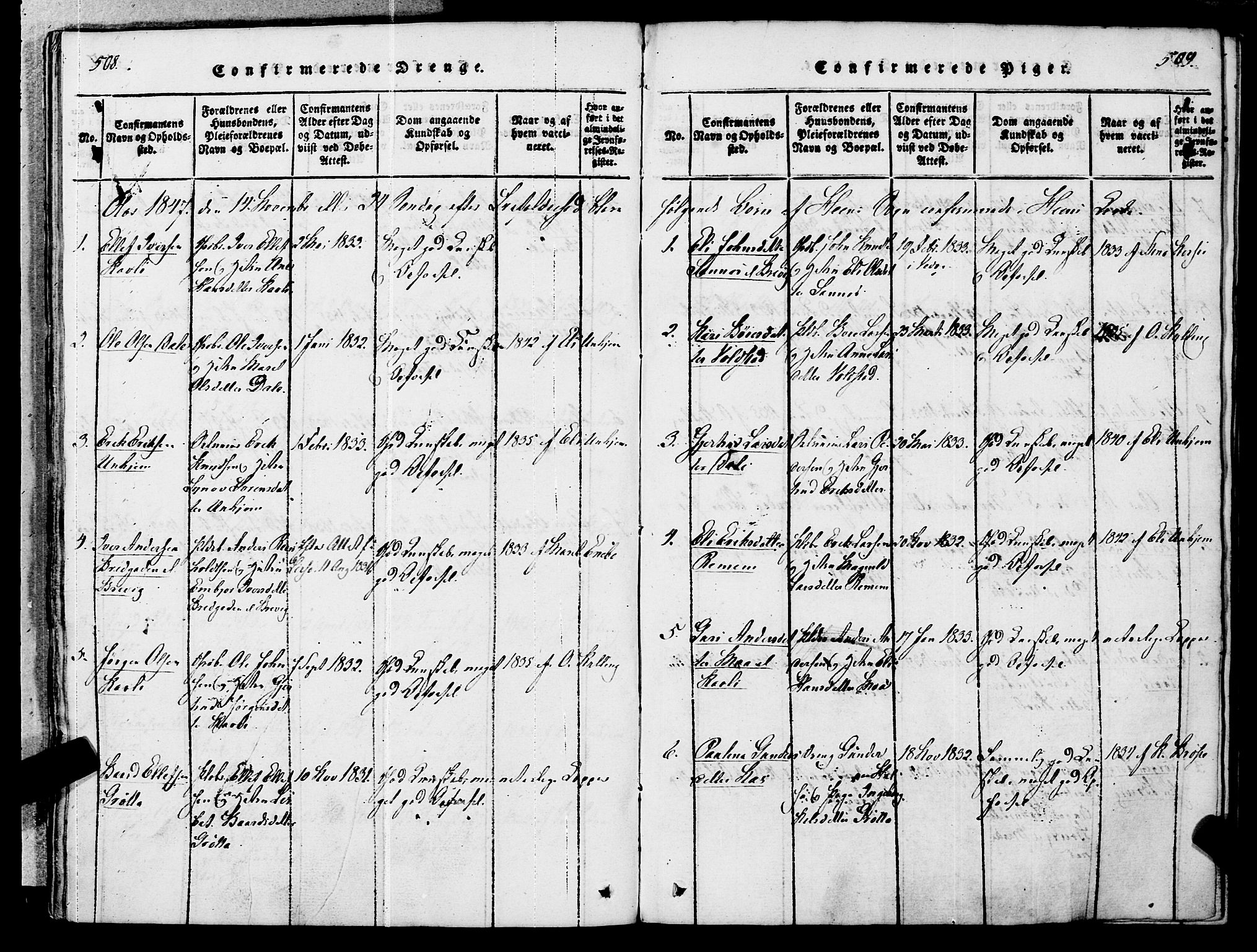 Ministerialprotokoller, klokkerbøker og fødselsregistre - Møre og Romsdal, SAT/A-1454/545/L0585: Parish register (official) no. 545A01, 1818-1853, p. 508-509