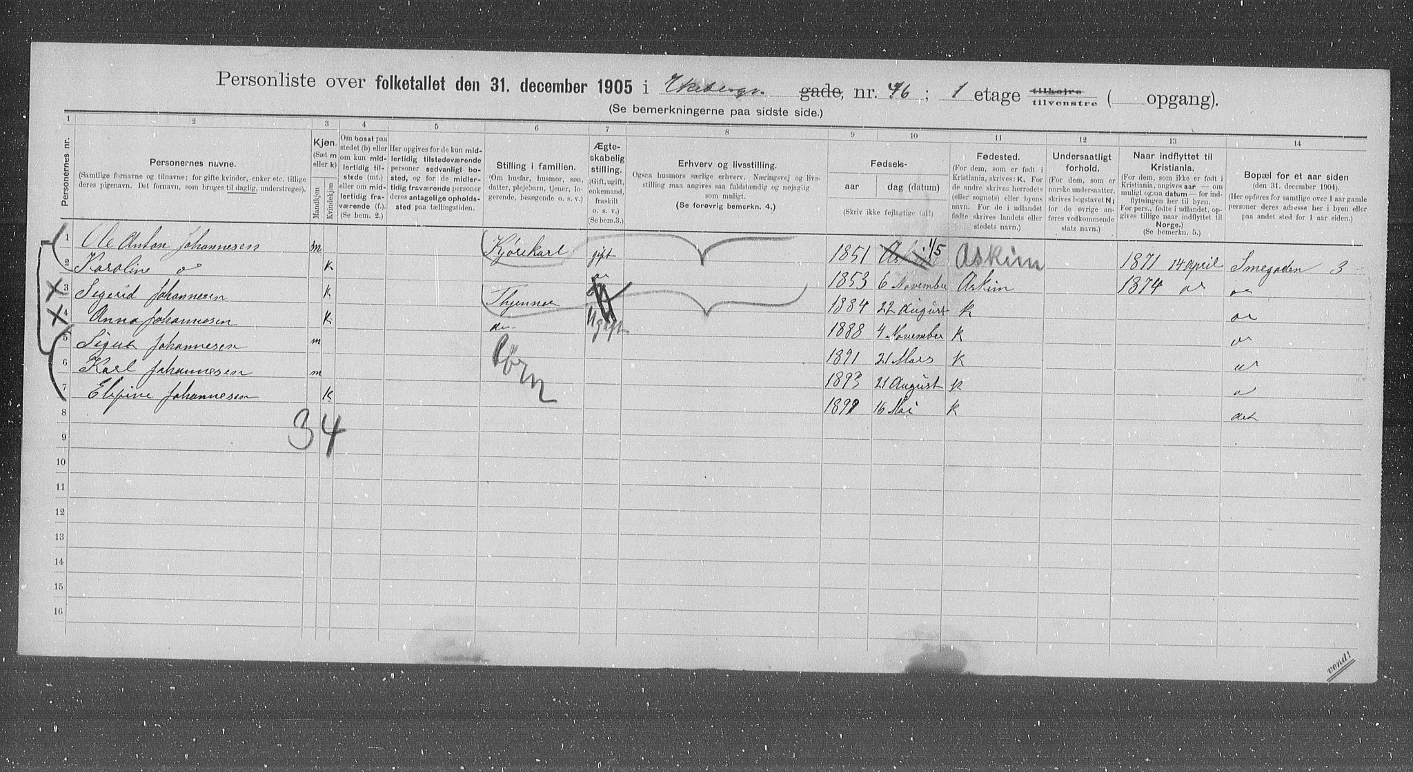 OBA, Municipal Census 1905 for Kristiania, 1905, p. 10280