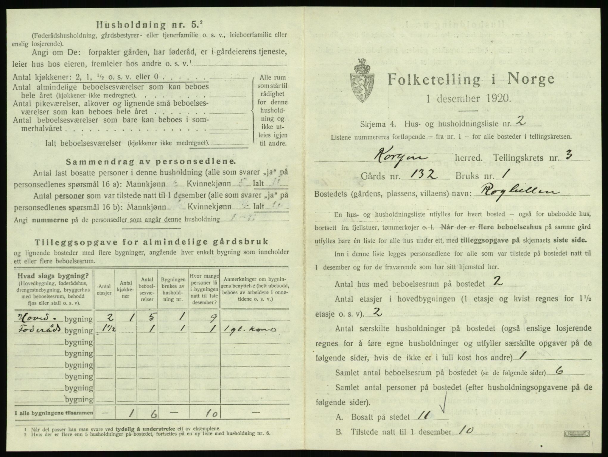 SAT, 1920 census for Korgen, 1920, p. 184