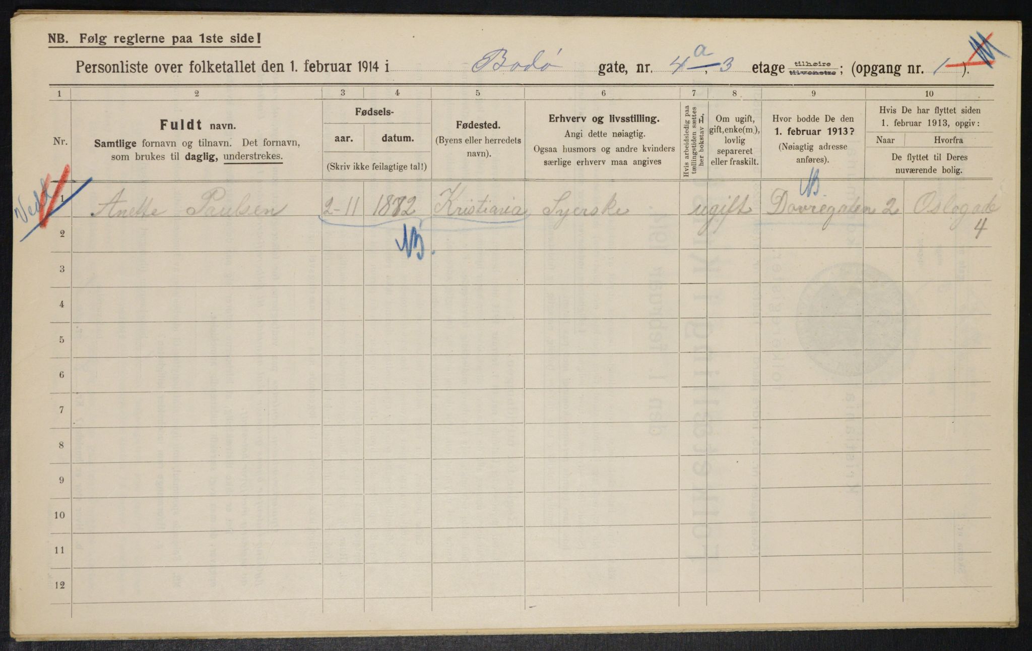 OBA, Municipal Census 1914 for Kristiania, 1914, p. 6717