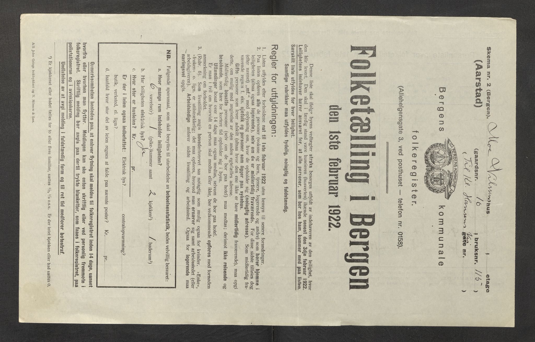 SAB, Municipal Census 1922 for Bergen, 1922, p. 60163