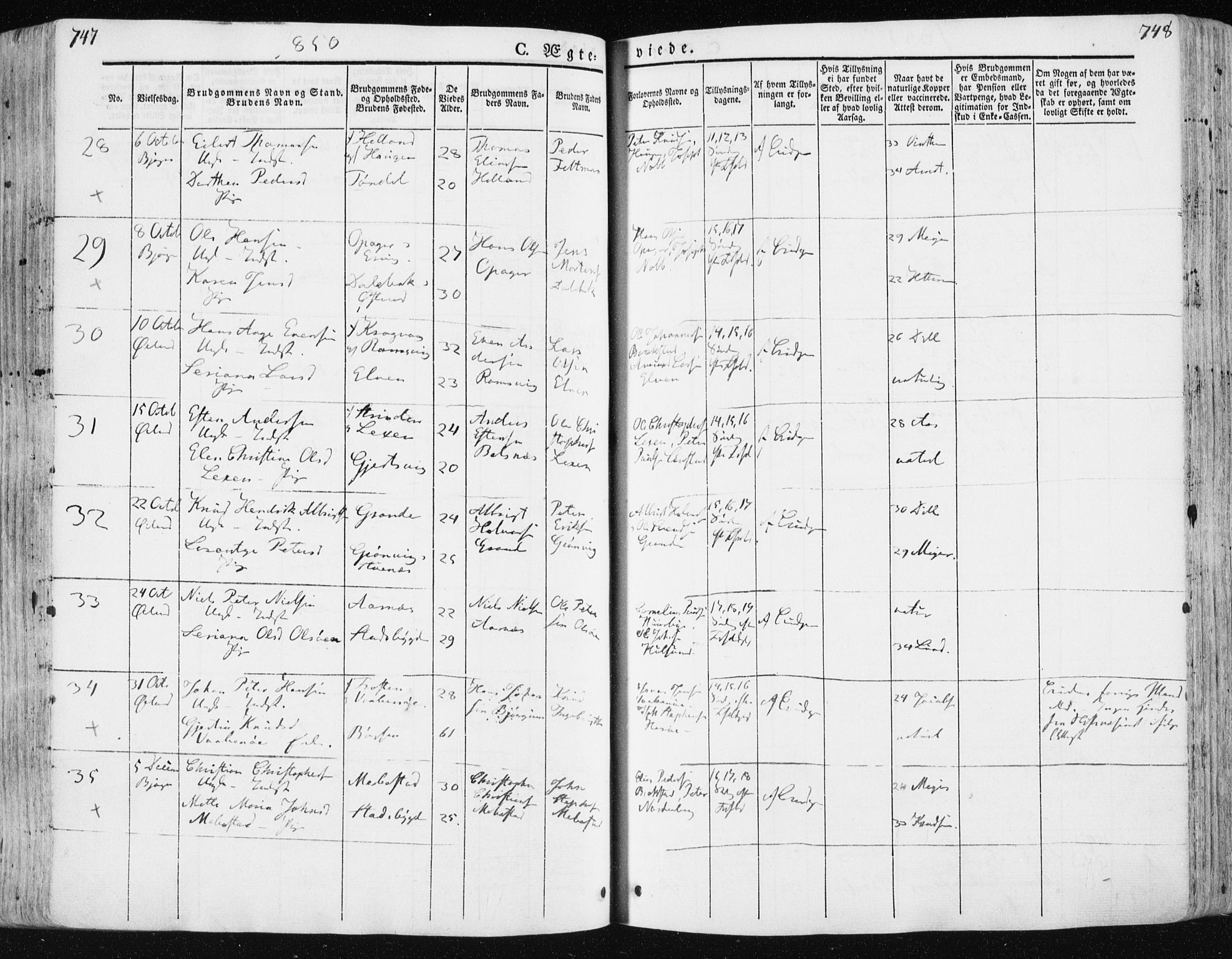 Ministerialprotokoller, klokkerbøker og fødselsregistre - Sør-Trøndelag, SAT/A-1456/659/L0736: Parish register (official) no. 659A06, 1842-1856, p. 747-748