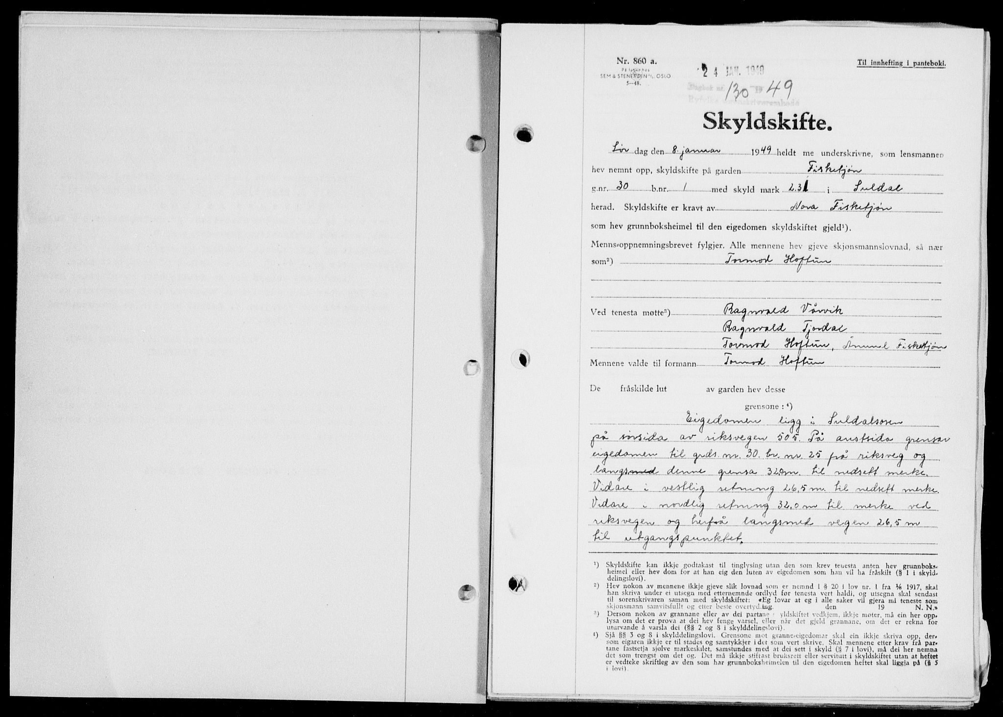 Ryfylke tingrett, AV/SAST-A-100055/001/II/IIB/L0104: Mortgage book no. 83, 1948-1949, Diary no: : 130/1949