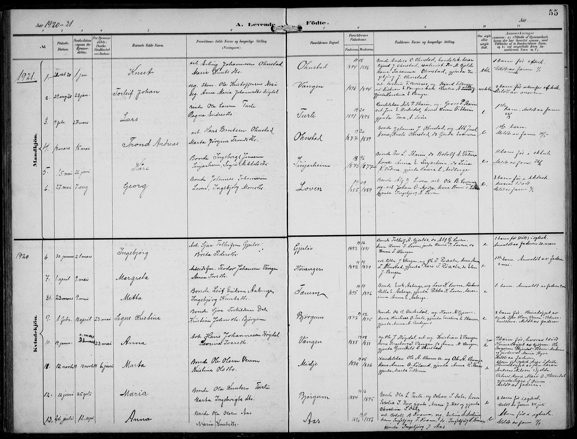 Aurland sokneprestembete, SAB/A-99937/H/Hb/Hba/L0003: Parish register (copy) no. A 3, 1896-1939, p. 55