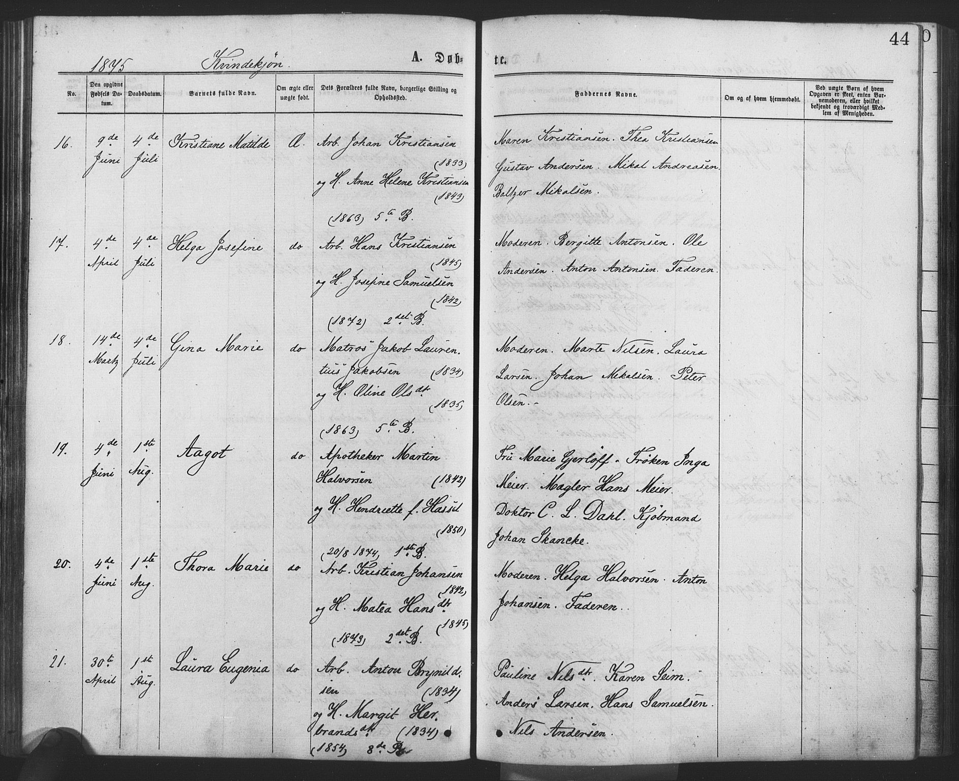 Drøbak prestekontor Kirkebøker, AV/SAO-A-10142a/F/Fa/L0003: Parish register (official) no. I 3, 1871-1877, p. 44