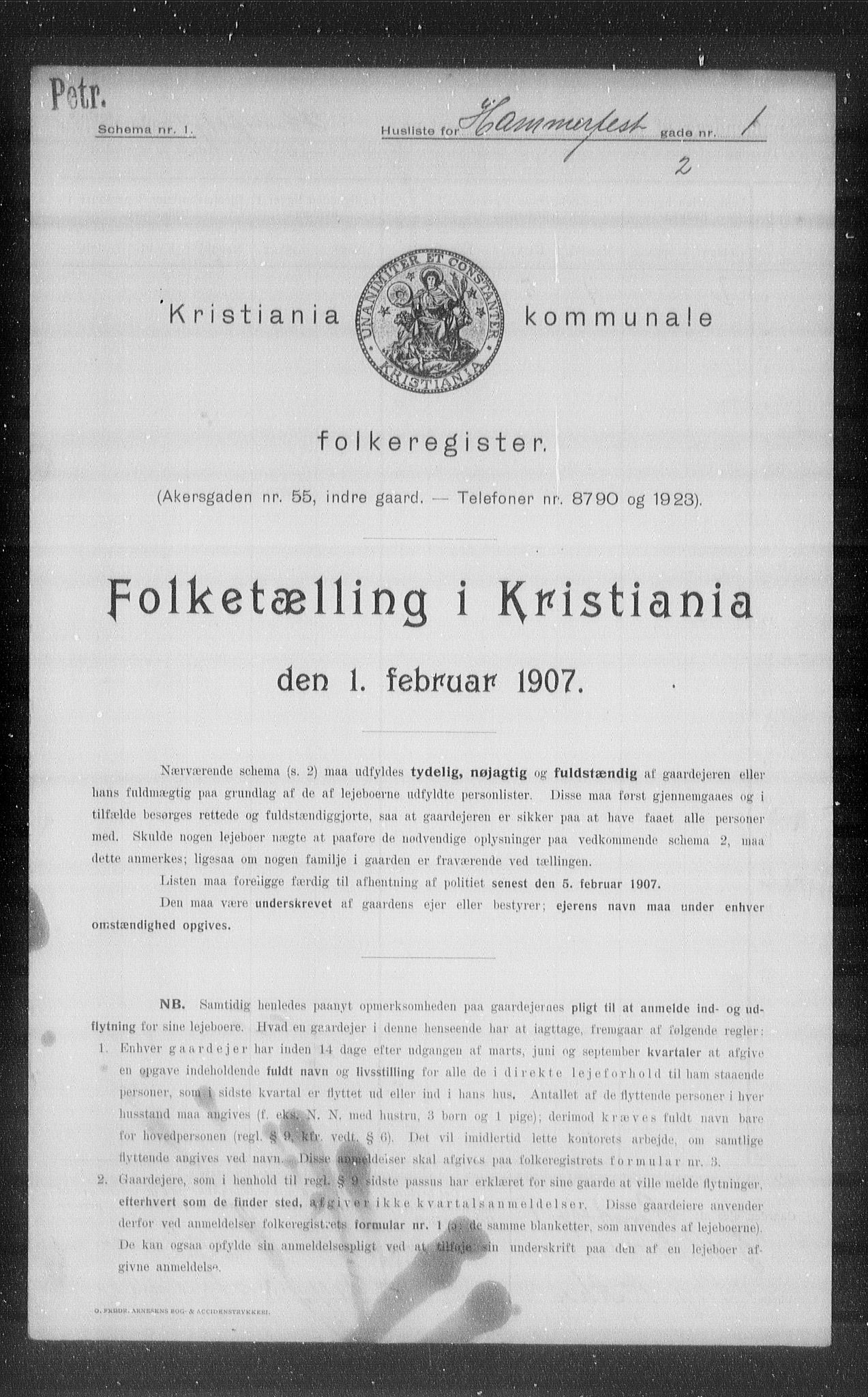 OBA, Municipal Census 1907 for Kristiania, 1907, p. 17512