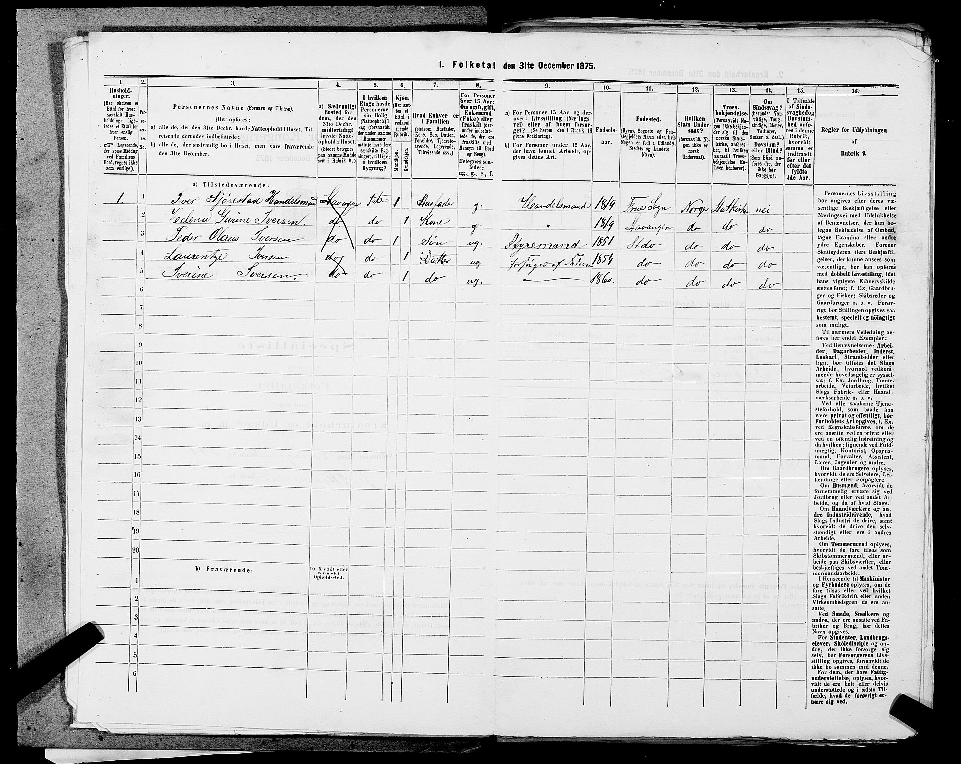 SAST, 1875 census for 1103 Stavanger, 1875, p. 1826