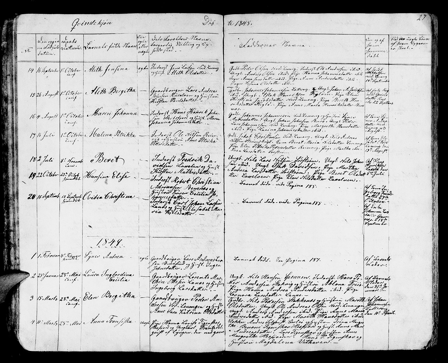 Karlsøy sokneprestembete, AV/SATØ-S-1299/H/Ha/Hab/L0002klokker: Parish register (copy) no. 2, 1843-1861, p. 27