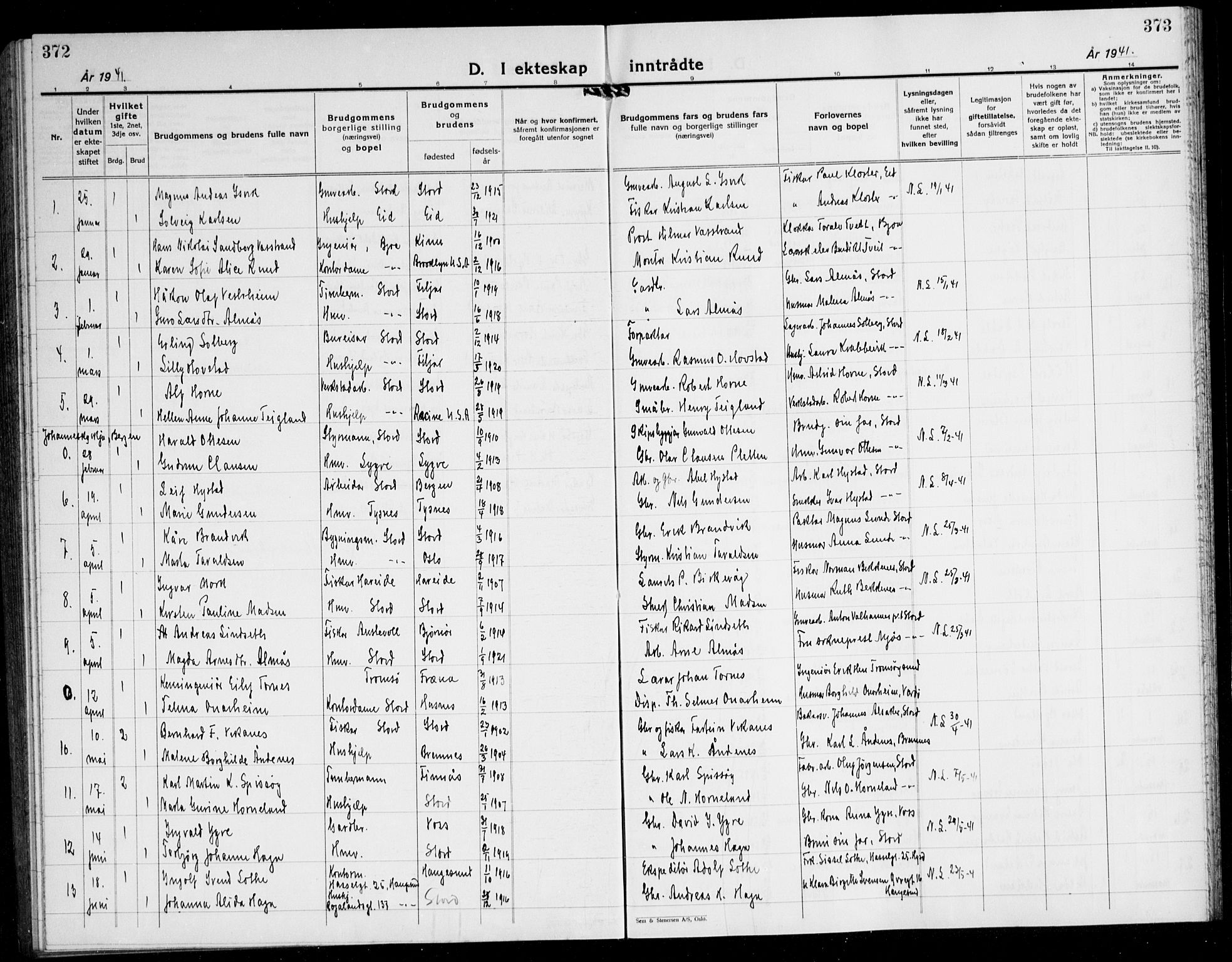 Stord sokneprestembete, SAB/A-78201/H/Hab: Parish register (copy) no. A 5, 1933-1945, p. 372-373