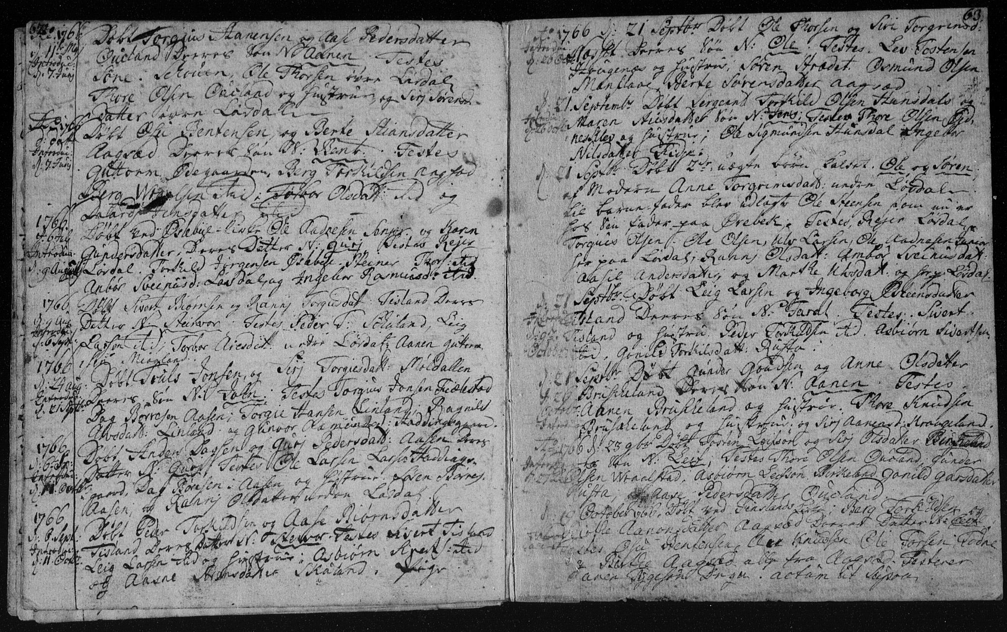 Holum sokneprestkontor, AV/SAK-1111-0022/F/Fa/Fab/L0003: Parish register (official) no. A 3, 1752-1774, p. 62-63