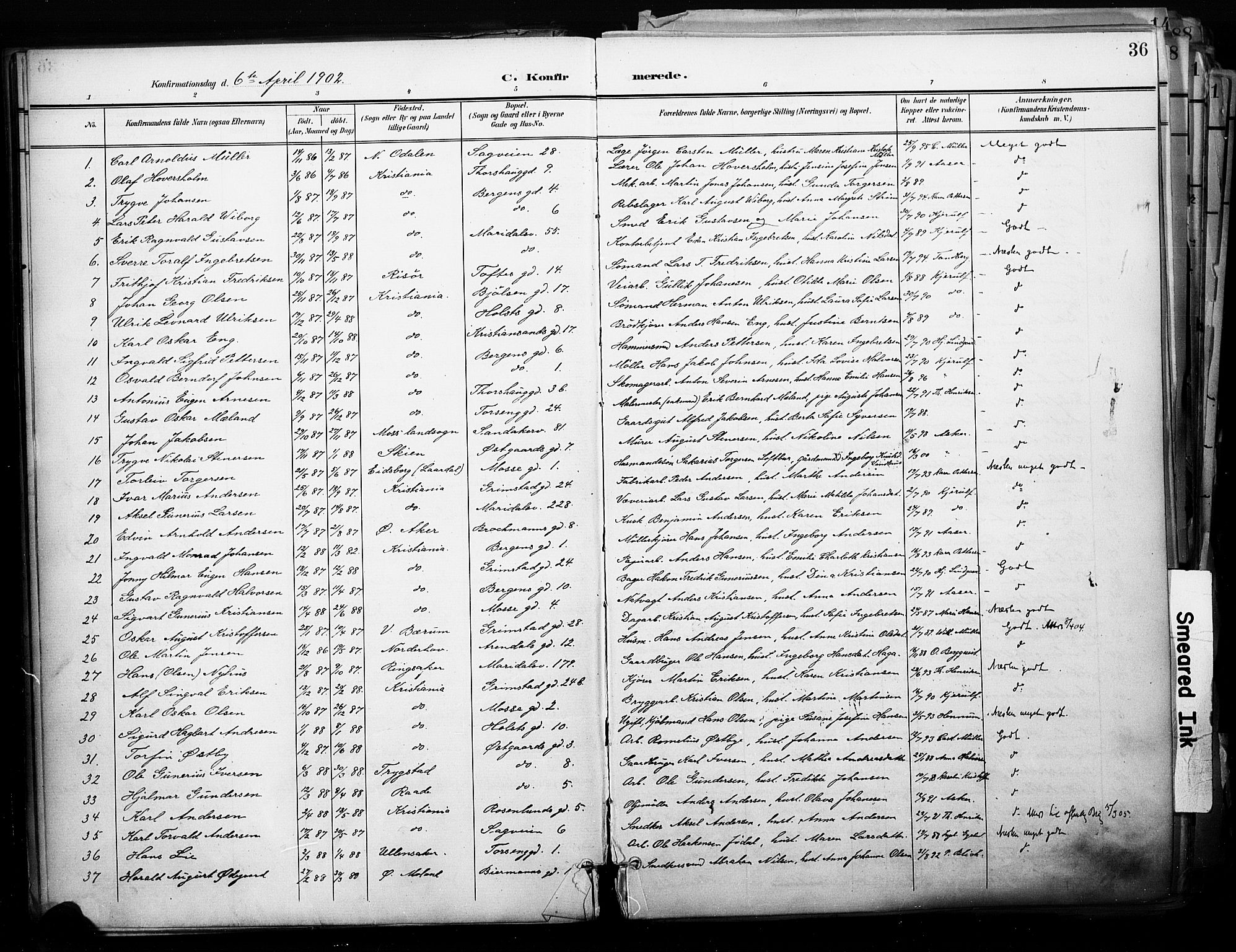 Sagene prestekontor Kirkebøker, SAO/A-10796/F/L0005: Parish register (official) no. 5, 1898-1911, p. 36