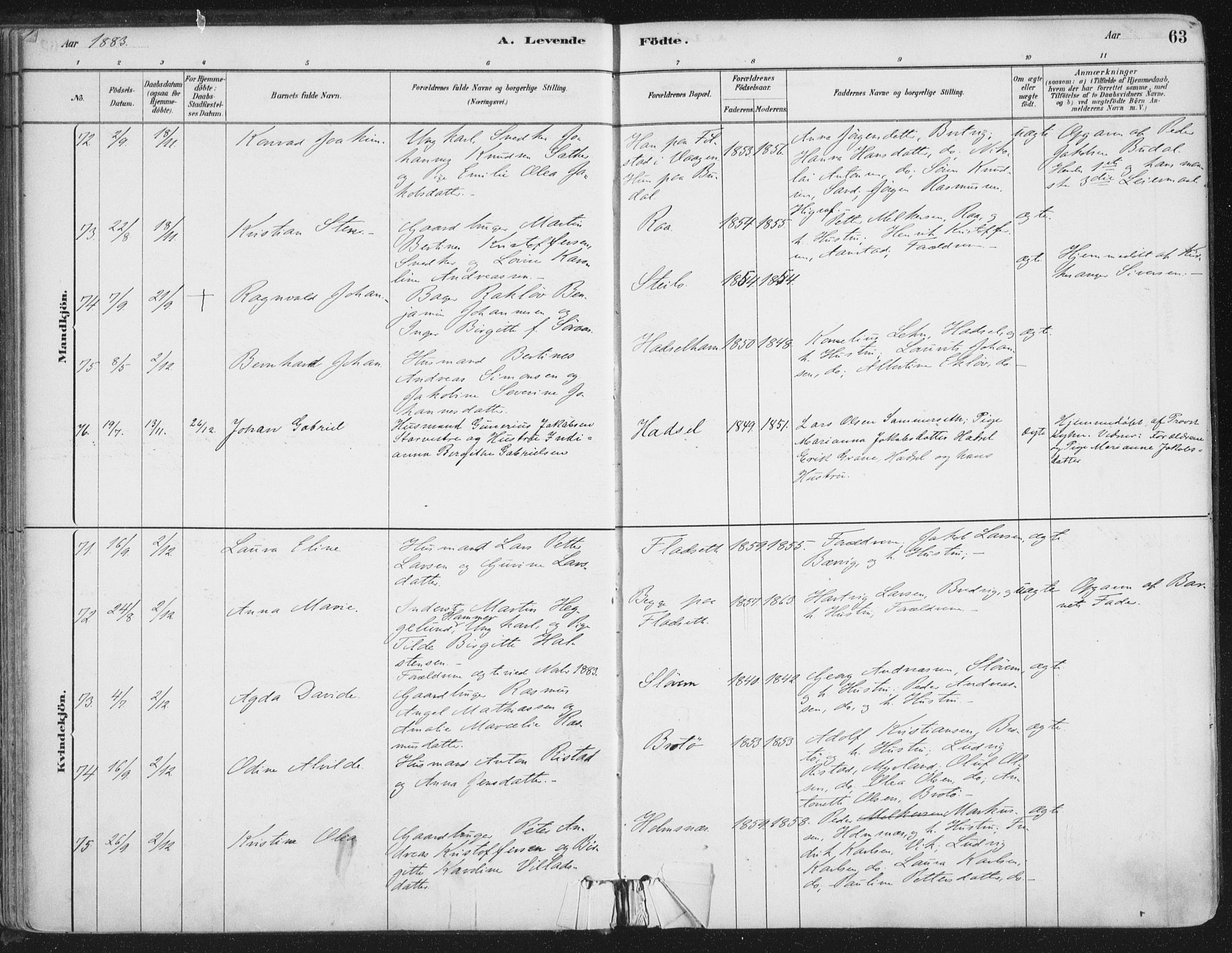 Ministerialprotokoller, klokkerbøker og fødselsregistre - Nordland, SAT/A-1459/888/L1244: Parish register (official) no. 888A10, 1880-1890, p. 63