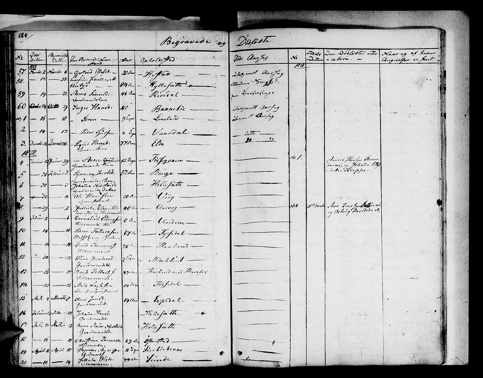 Fjaler sokneprestembete, SAB/A-79801/H/Haa/Haaa/L0005: Parish register (official) no. A 5, 1821-1835, p. 124