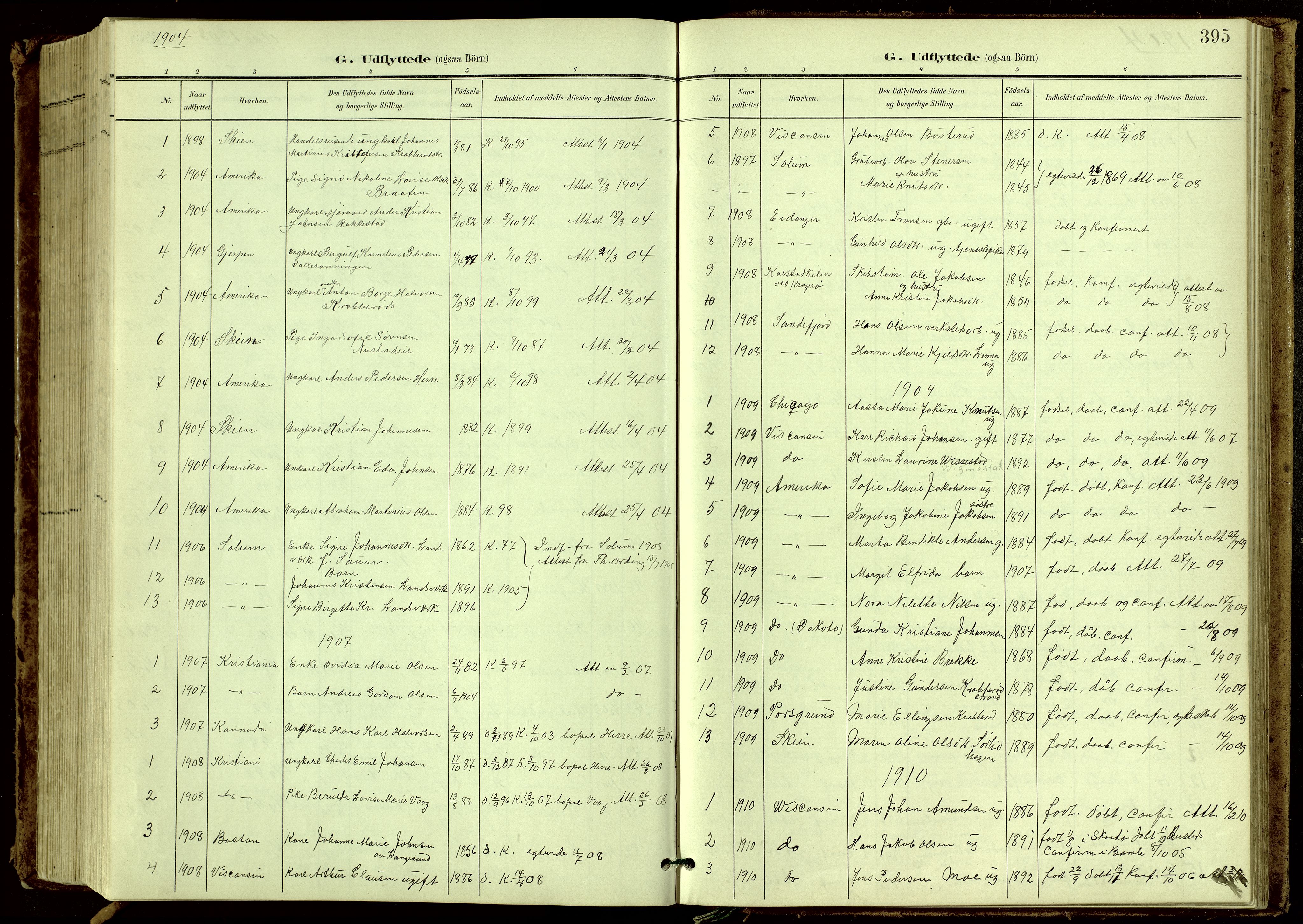 Bamble kirkebøker, SAKO/A-253/G/Ga/L0010: Parish register (copy) no. I 10, 1901-1919, p. 395