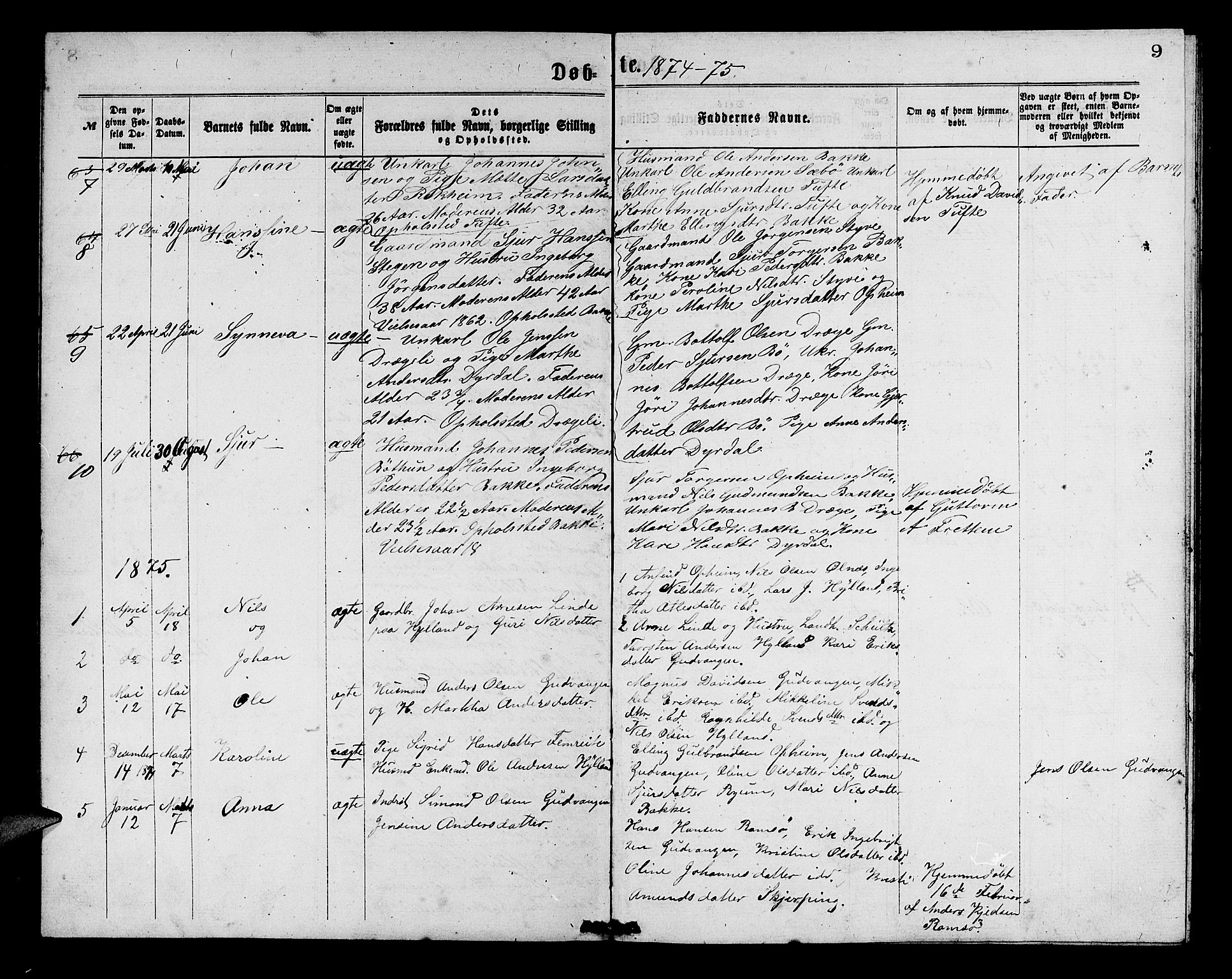 Aurland sokneprestembete, SAB/A-99937/H/Hb/Hbc/L0001: Parish register (copy) no. C 1, 1868-1883, p. 9