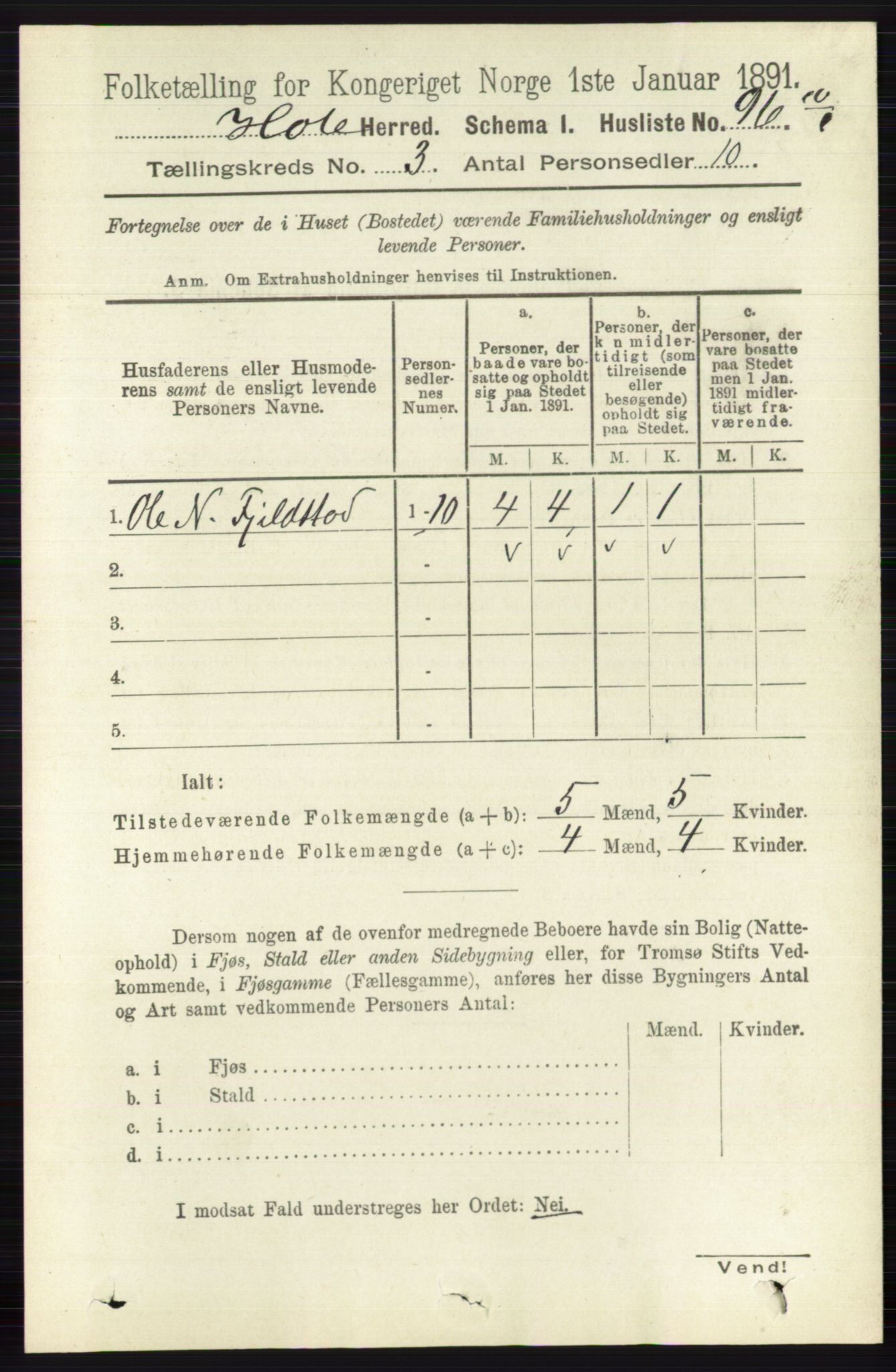 RA, 1891 census for 0612 Hole, 1891, p. 1214