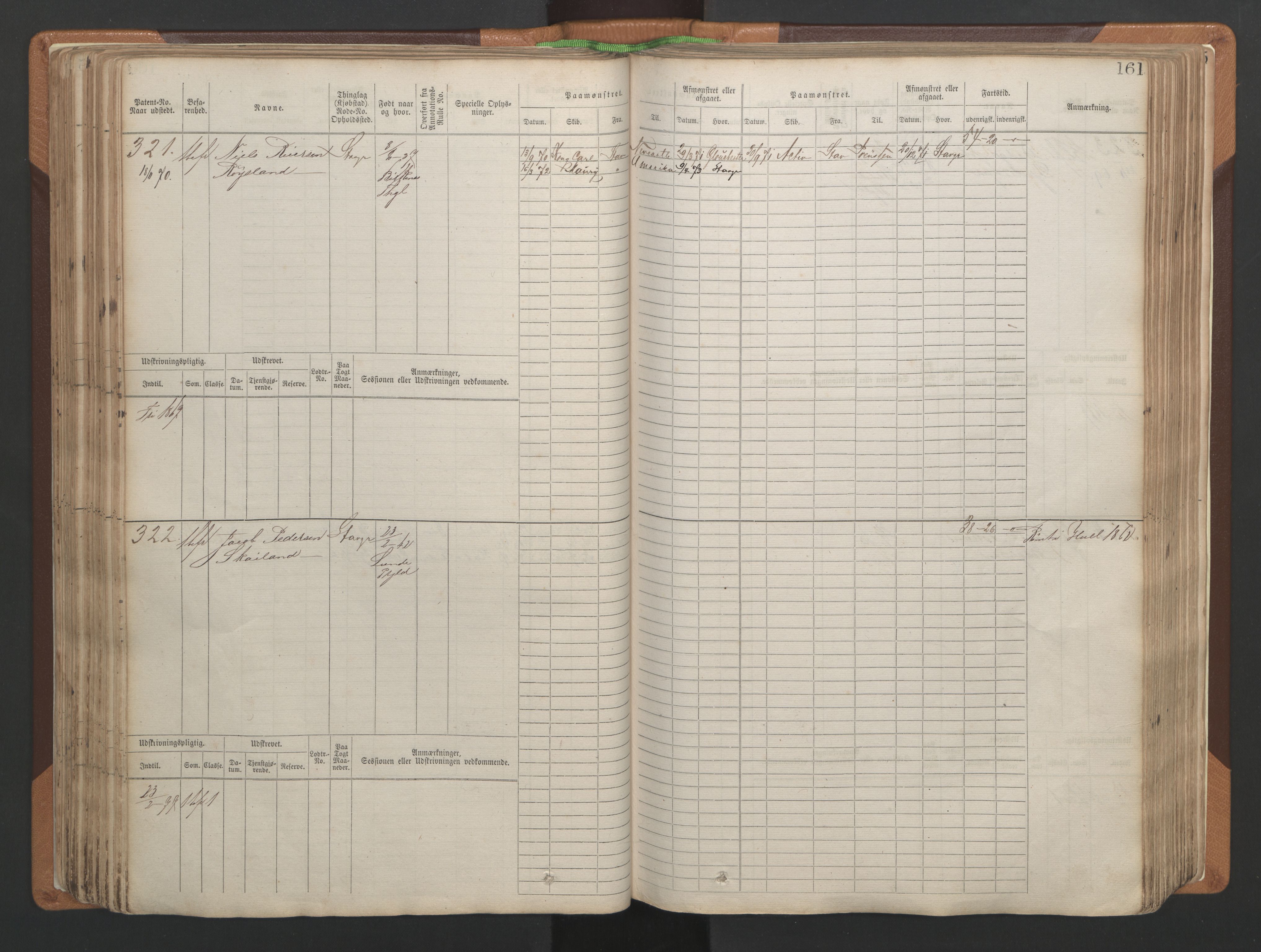 Stavanger sjømannskontor, AV/SAST-A-102006/F/Fb/Fbb/L0004: Sjøfartshovedrulle, patentnr. 1-792 (del 1), 1869-1880, p. 165