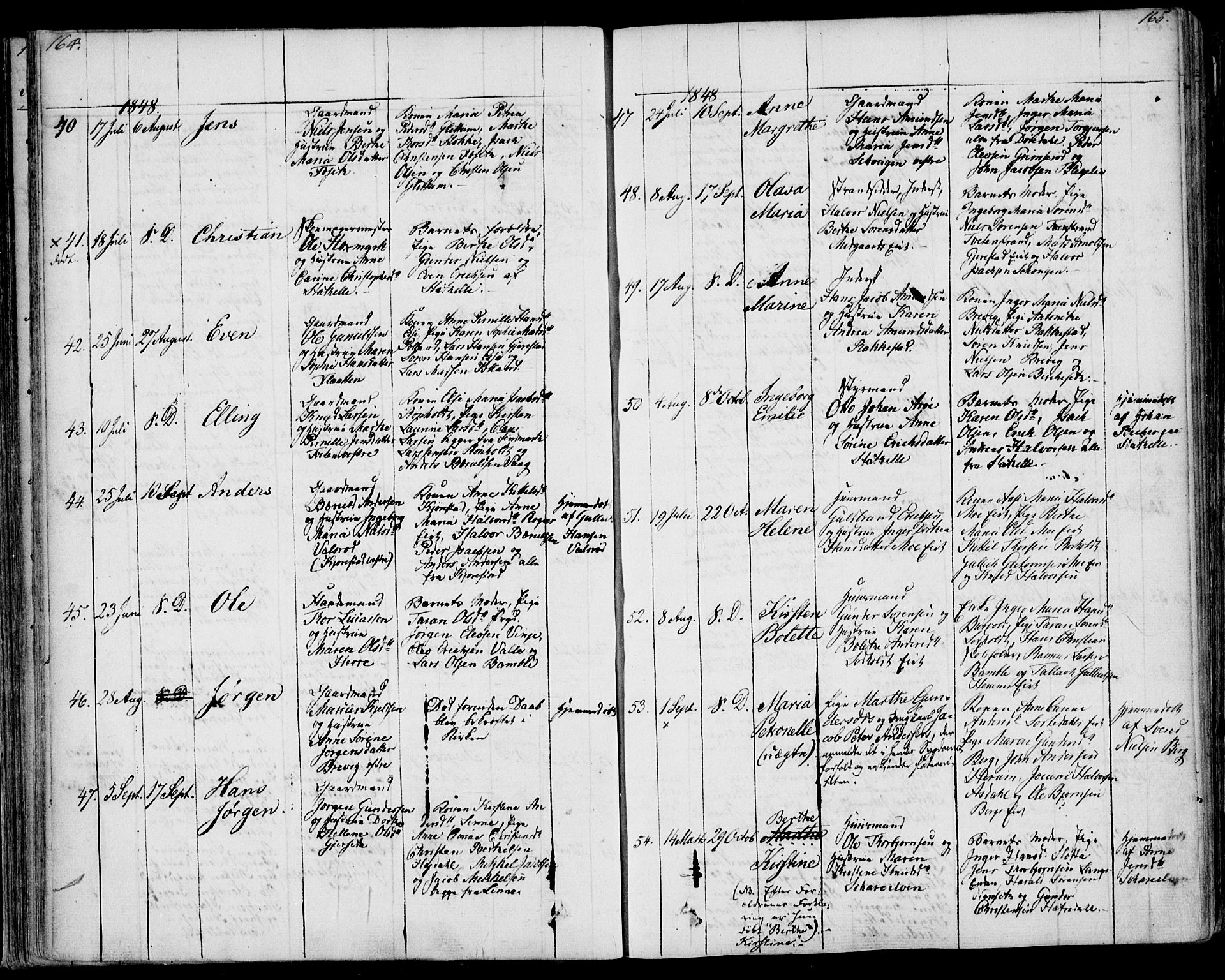 Bamble kirkebøker, SAKO/A-253/F/Fa/L0004: Parish register (official) no. I 4, 1834-1853, p. 164-165