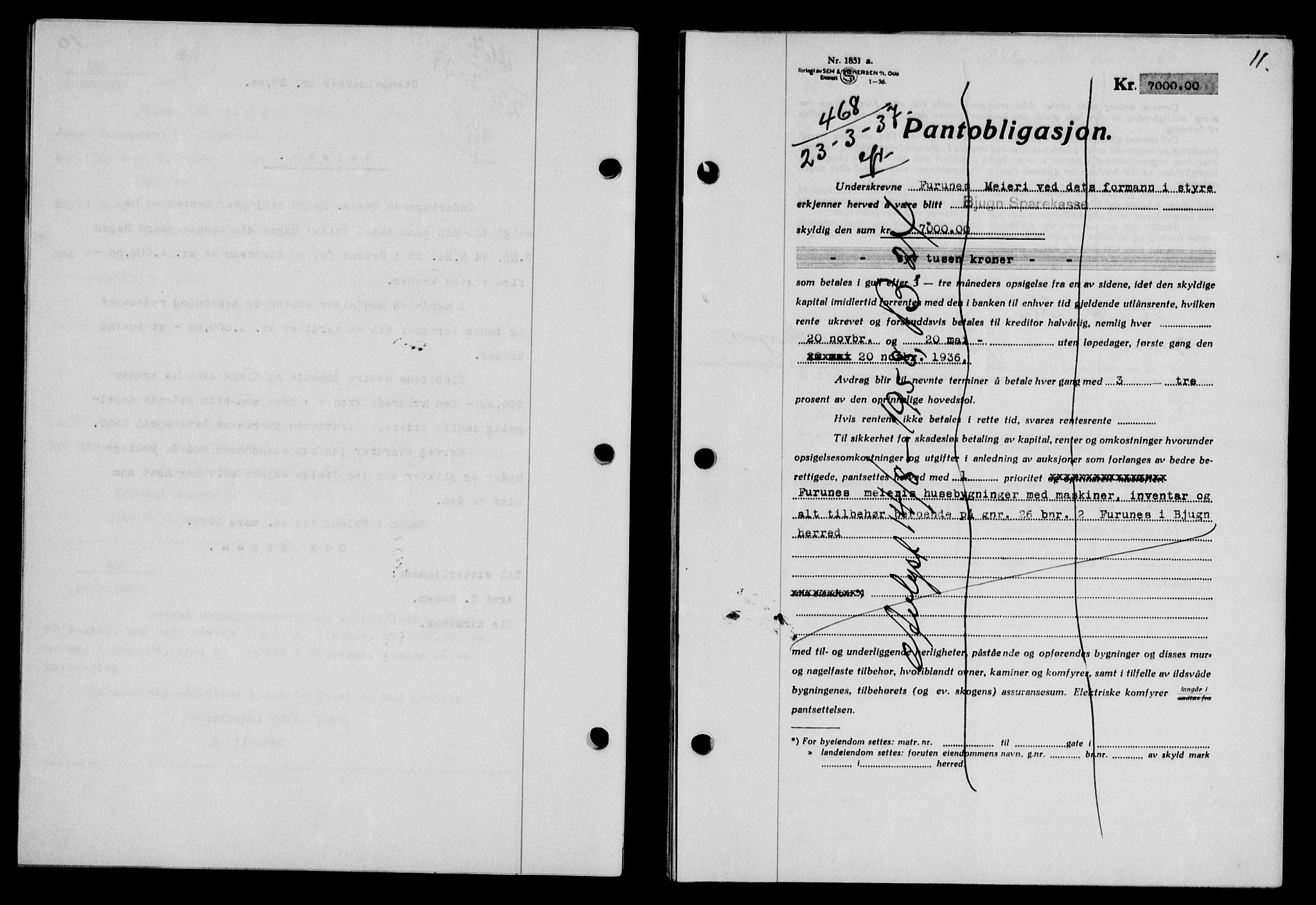 Fosen sorenskriveri, AV/SAT-A-1107/1/2/2C/L0085: Mortgage book no. 76, 1937-1937, p. 11