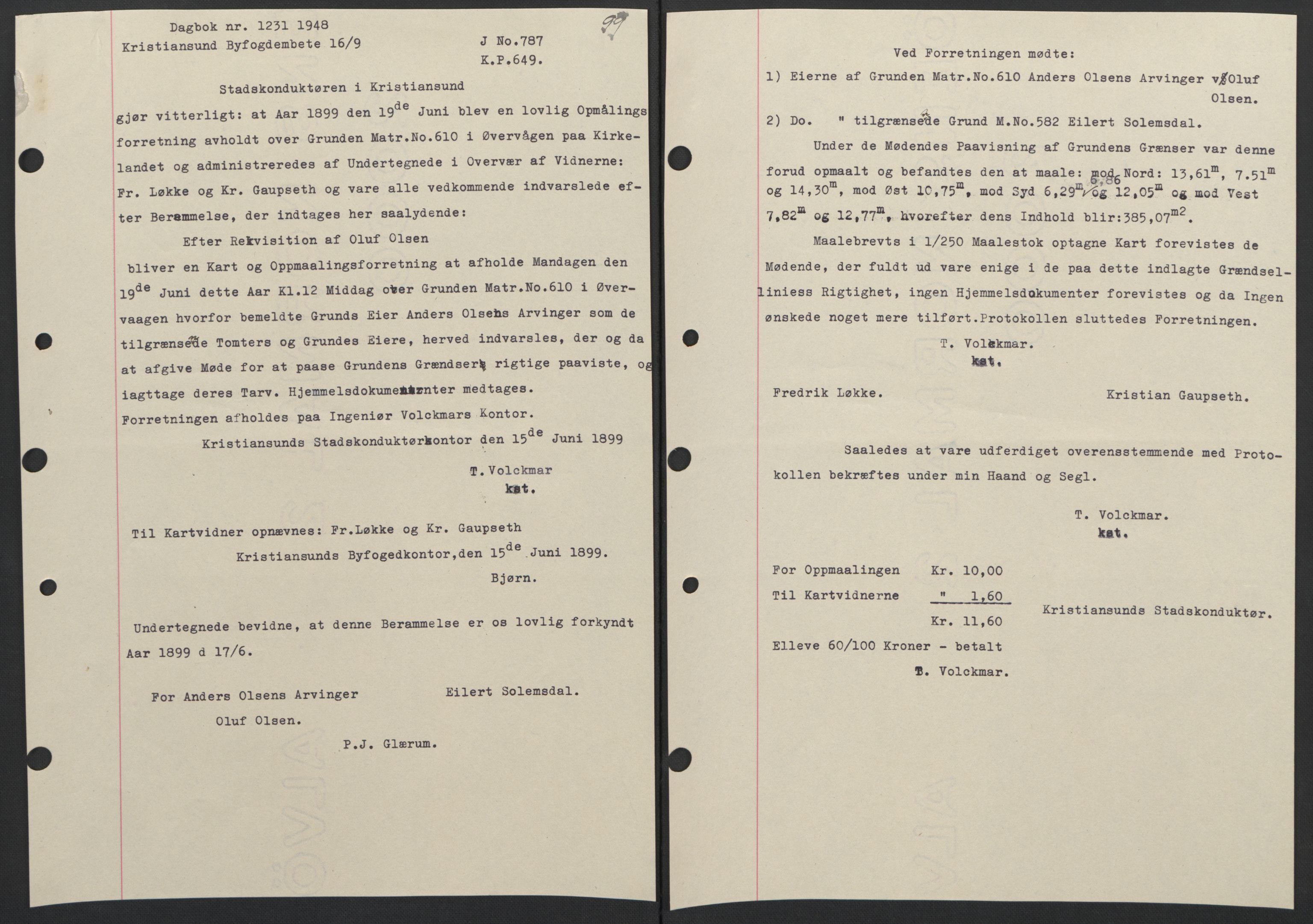 Kristiansund byfogd, AV/SAT-A-4587/A/27: Mortgage book no. 42, 1947-1950, Diary no: : 1231/1948