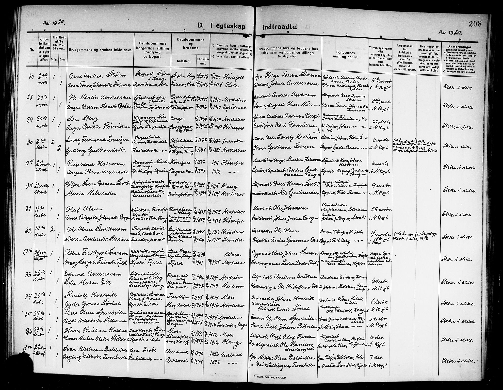 Norderhov kirkebøker, AV/SAKO-A-237/G/Ga/L0009: Parish register (copy) no. I 9, 1913-1920, p. 208