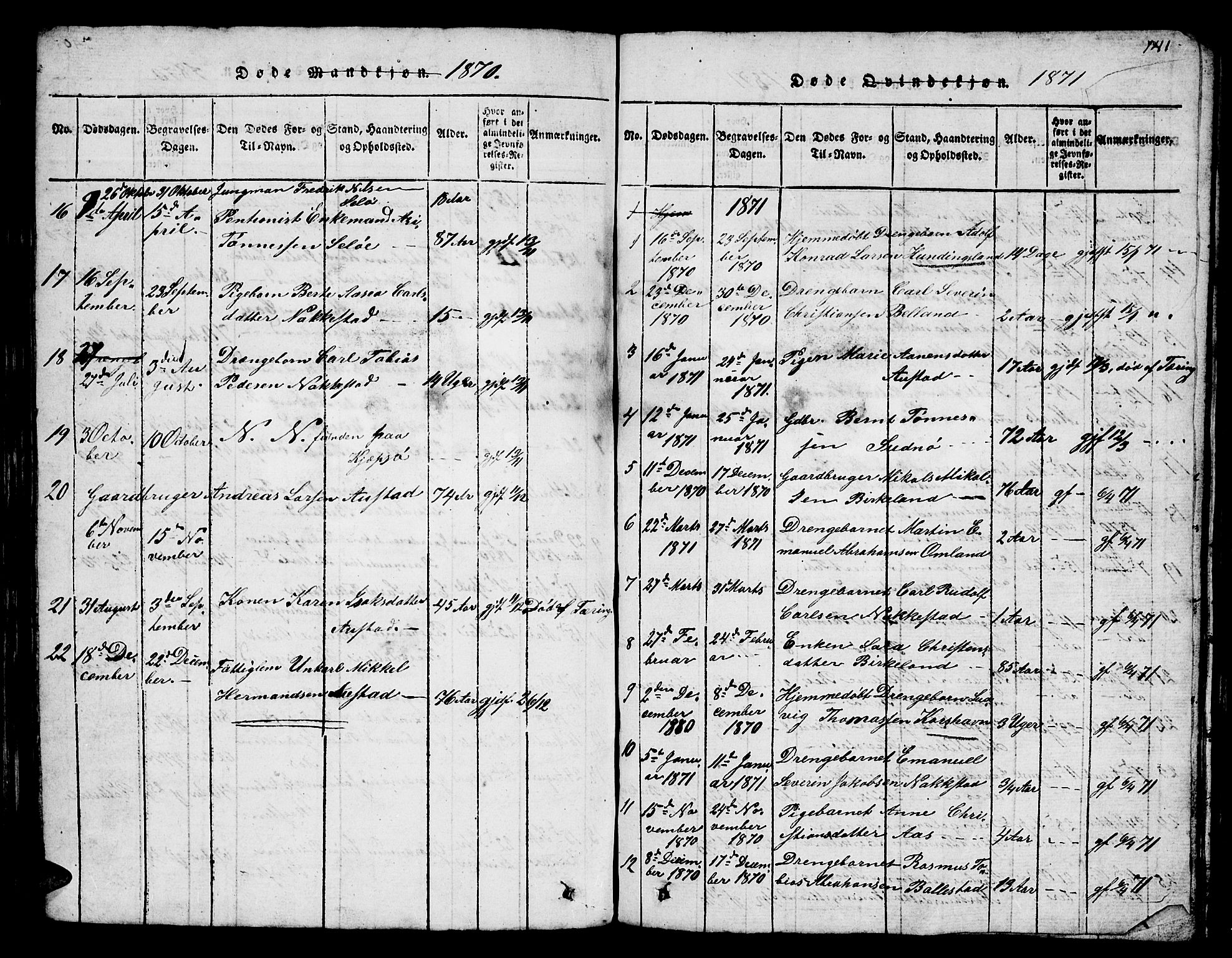Lyngdal sokneprestkontor, SAK/1111-0029/F/Fb/Fba/L0001: Parish register (copy) no. B 1, 1816-1876, p. 141