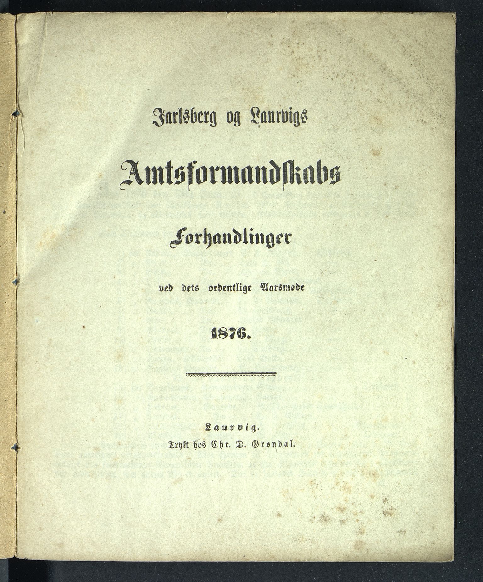 Vestfold fylkeskommune. Fylkestinget, VEMU/A-1315/A/Ab/Abb/L0023: Fylkestingsforhandlinger, 1876