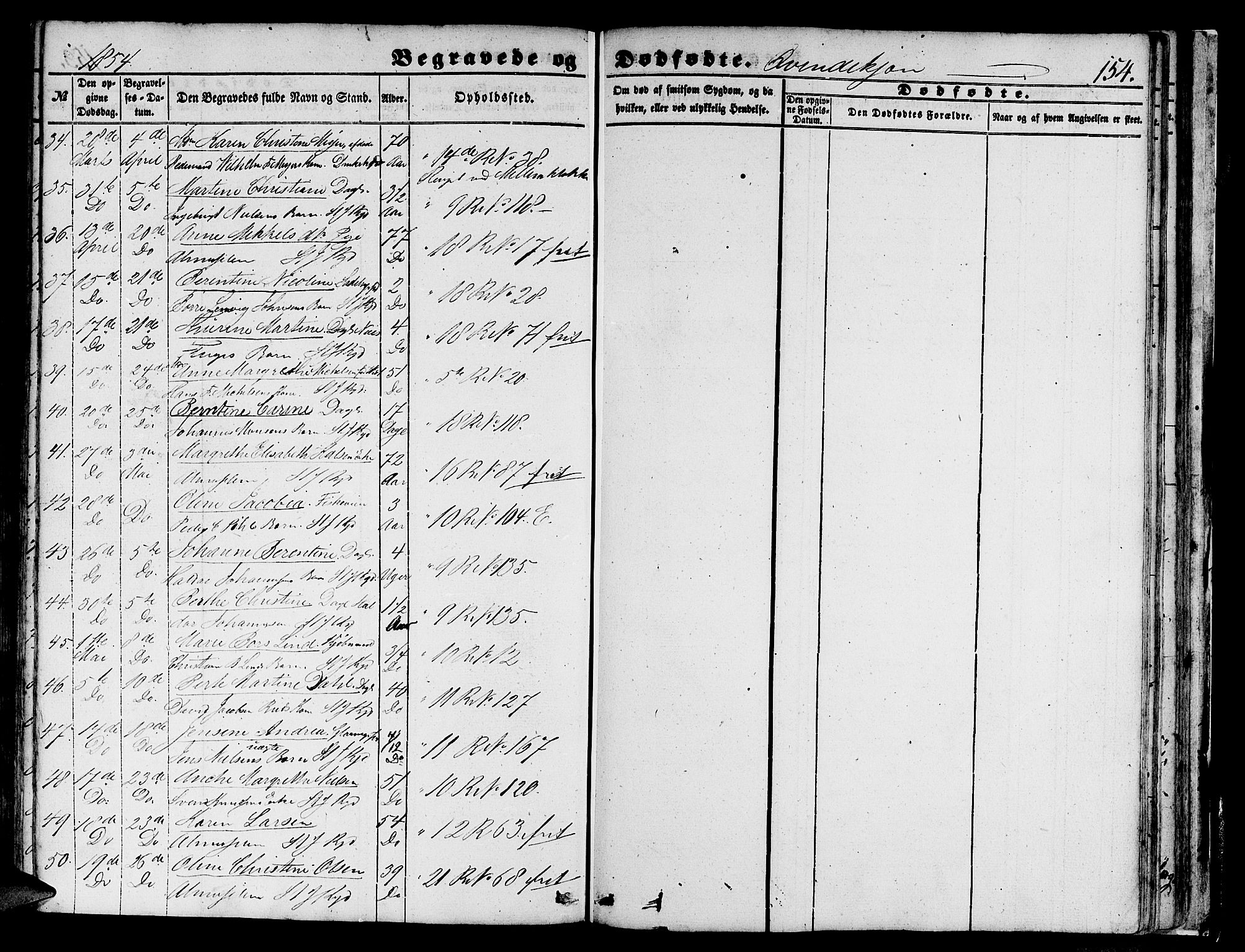 Domkirken sokneprestembete, AV/SAB-A-74801/H/Hab/L0038: Parish register (copy) no. E 2, 1847-1859, p. 154