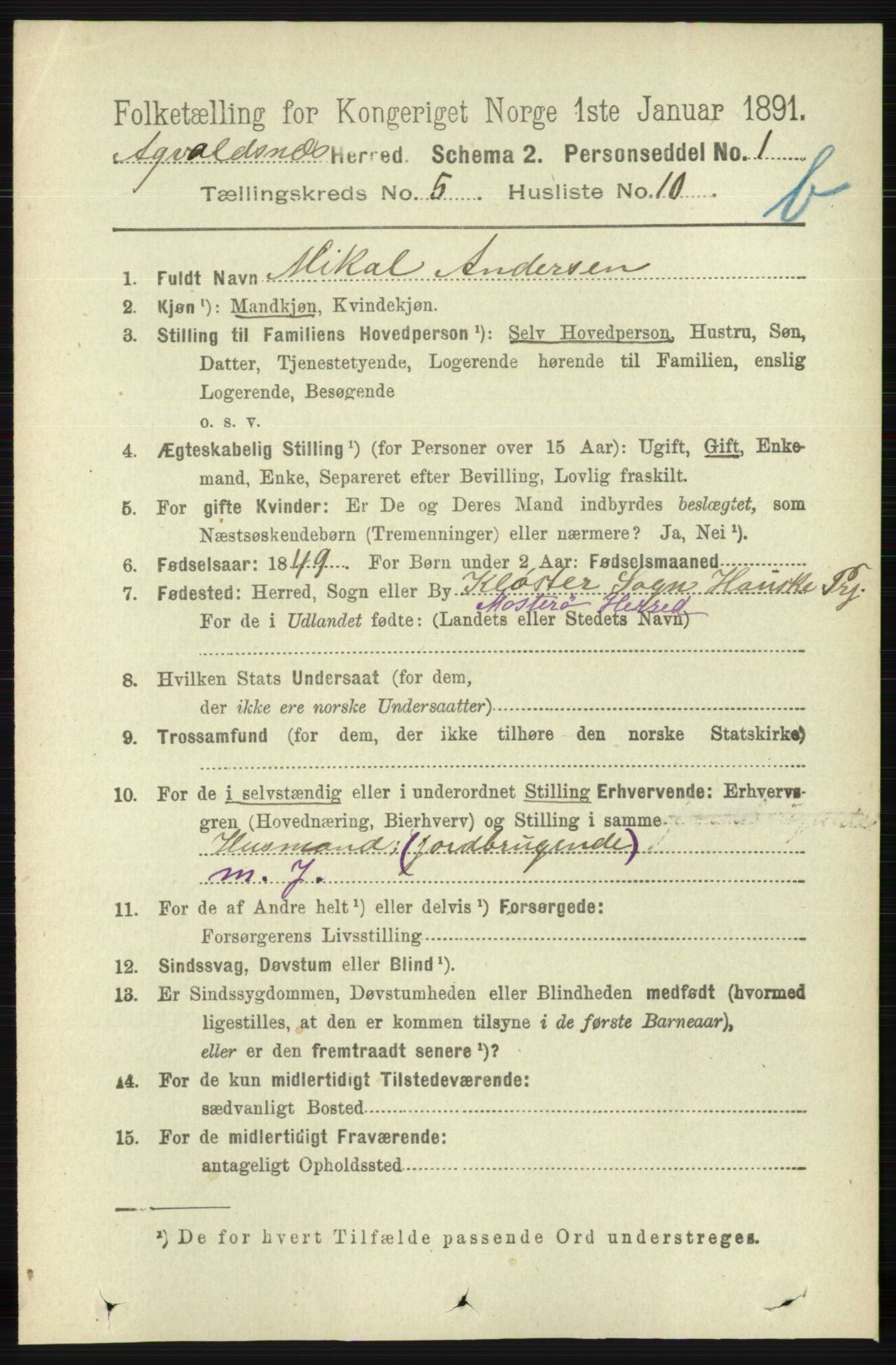 RA, 1891 census for 1147 Avaldsnes, 1891, p. 3068