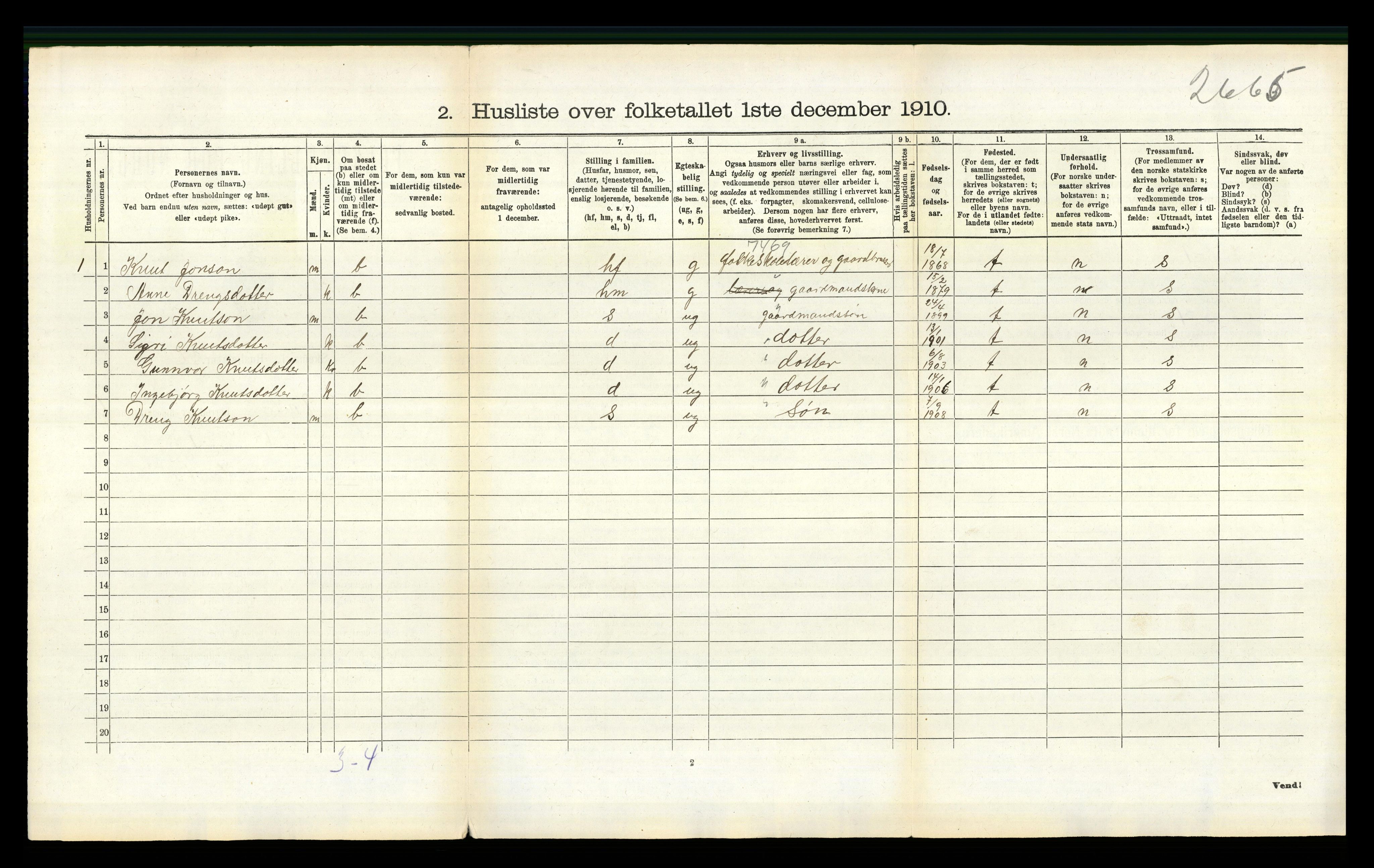 RA, 1910 census for Valle, 1910, p. 594