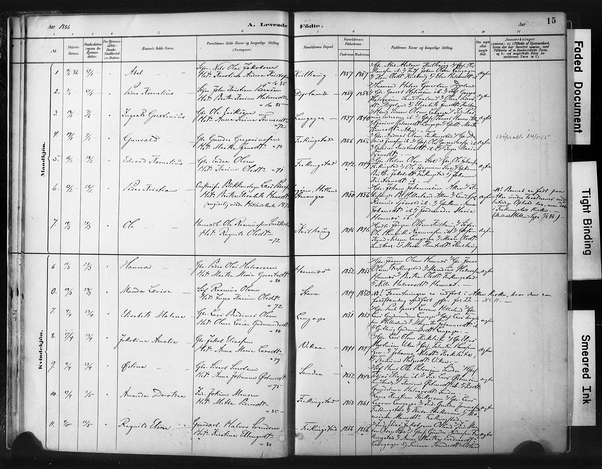 Skudenes sokneprestkontor, AV/SAST-A -101849/H/Ha/Haa/L0010: Parish register (official) no. A 7, 1882-1912, p. 15