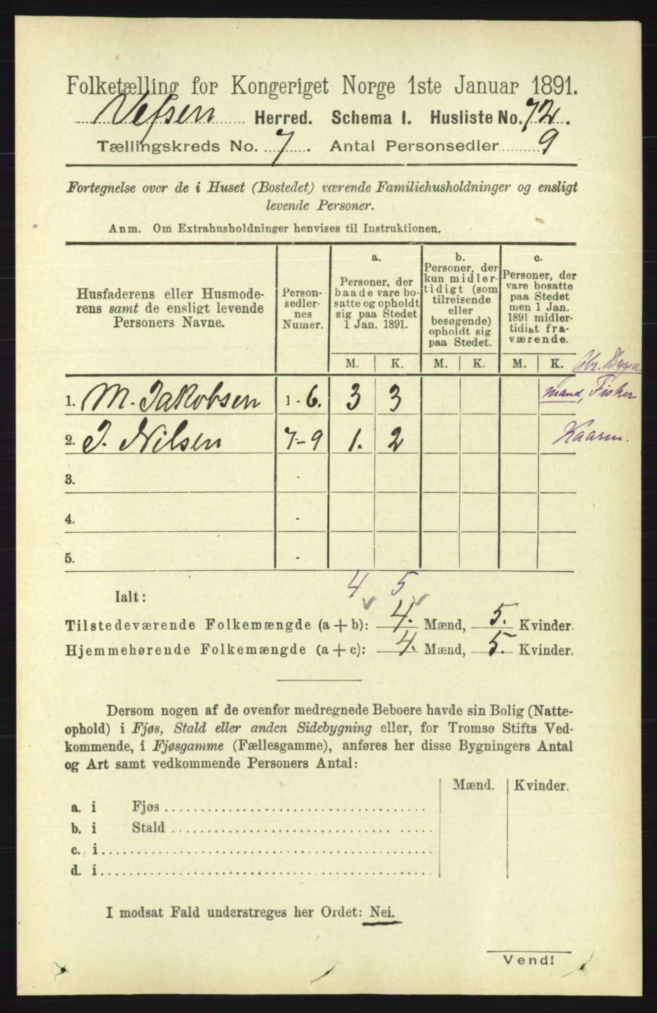 RA, 1891 census for 1824 Vefsn, 1891, p. 3644