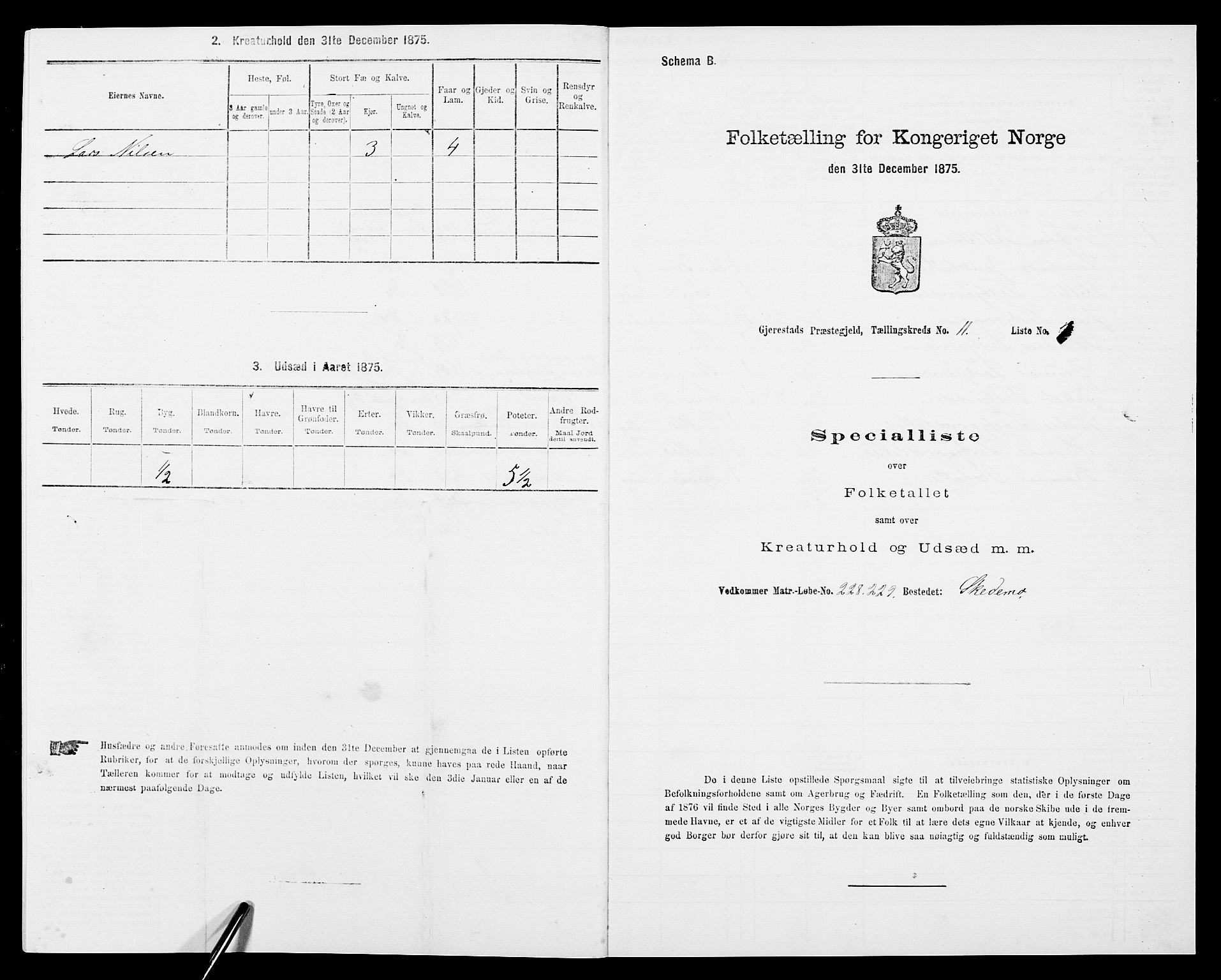 SAK, 1875 census for 0911P Gjerstad, 1875, p. 1130