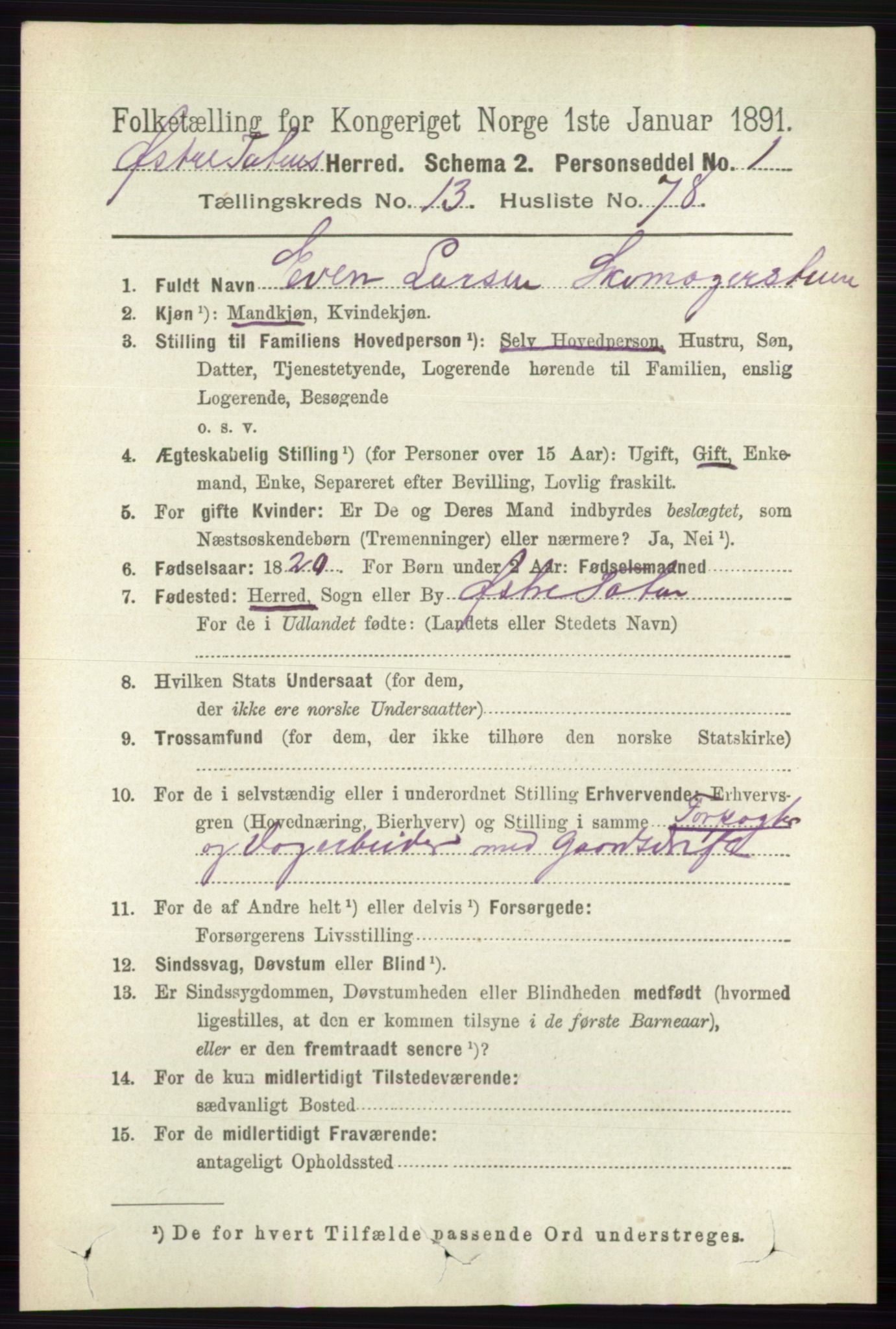 RA, 1891 census for 0528 Østre Toten, 1891, p. 8843