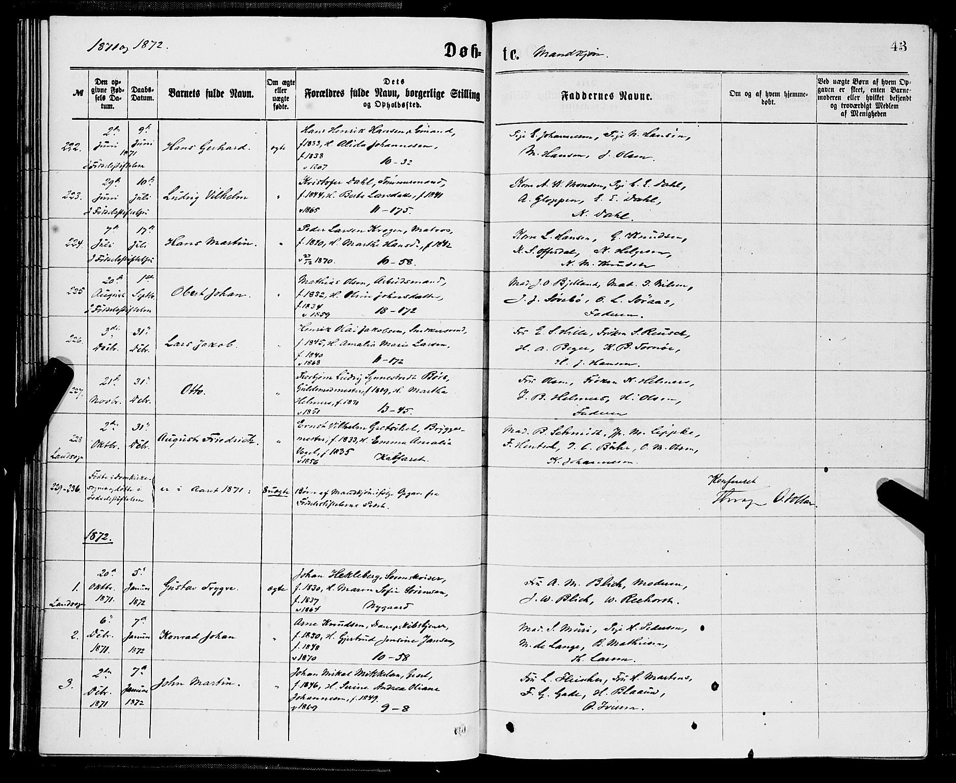 Domkirken sokneprestembete, SAB/A-74801/H/Hab/L0013: Parish register (copy) no. B 6, 1869-1876, p. 43