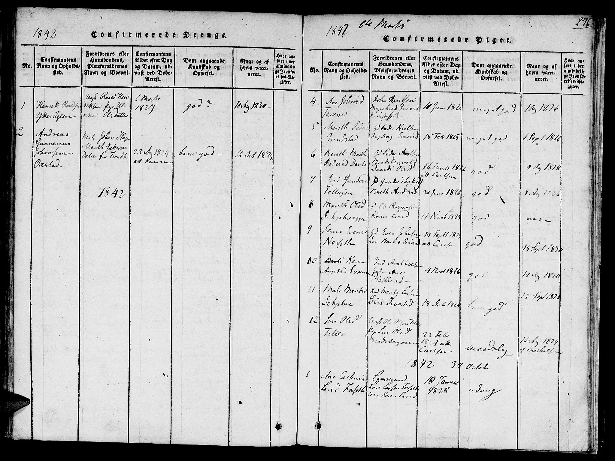 Ministerialprotokoller, klokkerbøker og fødselsregistre - Sør-Trøndelag, SAT/A-1456/618/L0439: Parish register (official) no. 618A04 /1, 1816-1843, p. 276