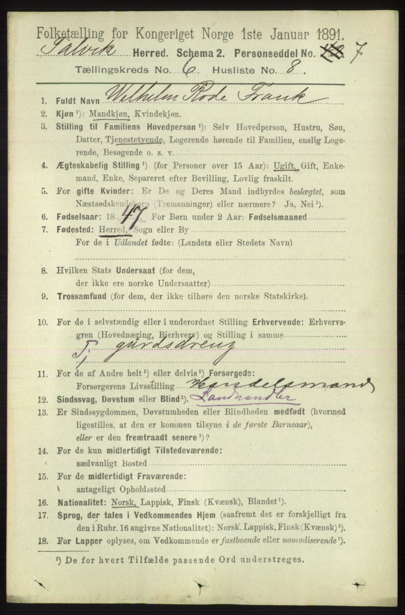 RA, 1891 census for 2013 Talvik, 1891, p. 1656