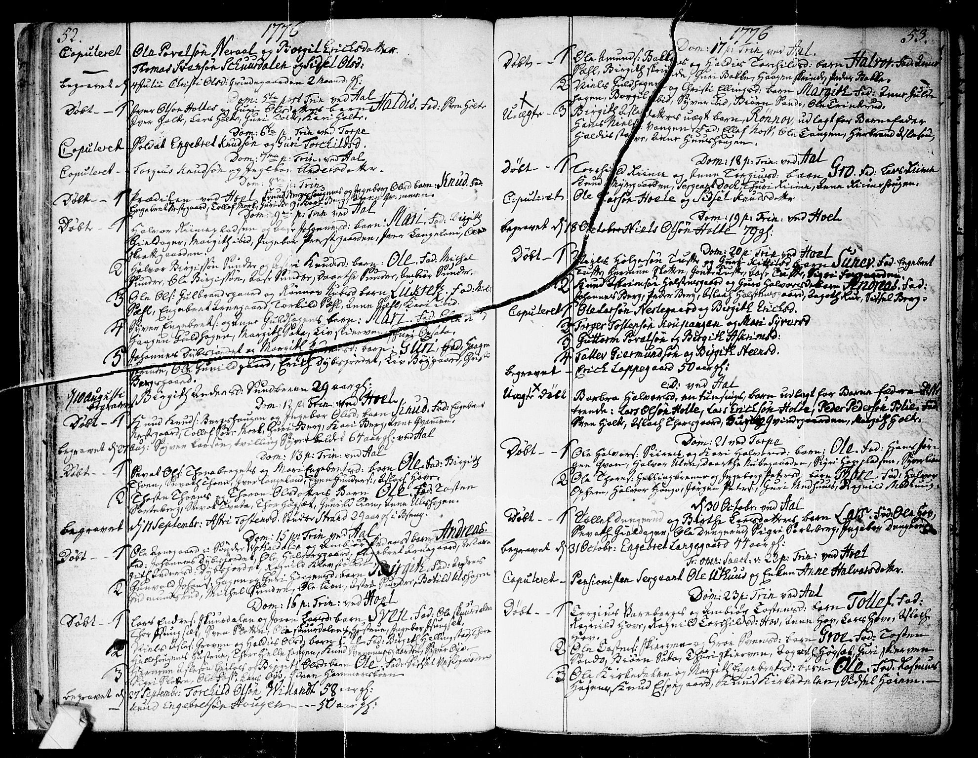 Ål kirkebøker, SAKO/A-249/F/Fa/L0002: Parish register (official) no. I 2, 1771-1806, p. 52-53