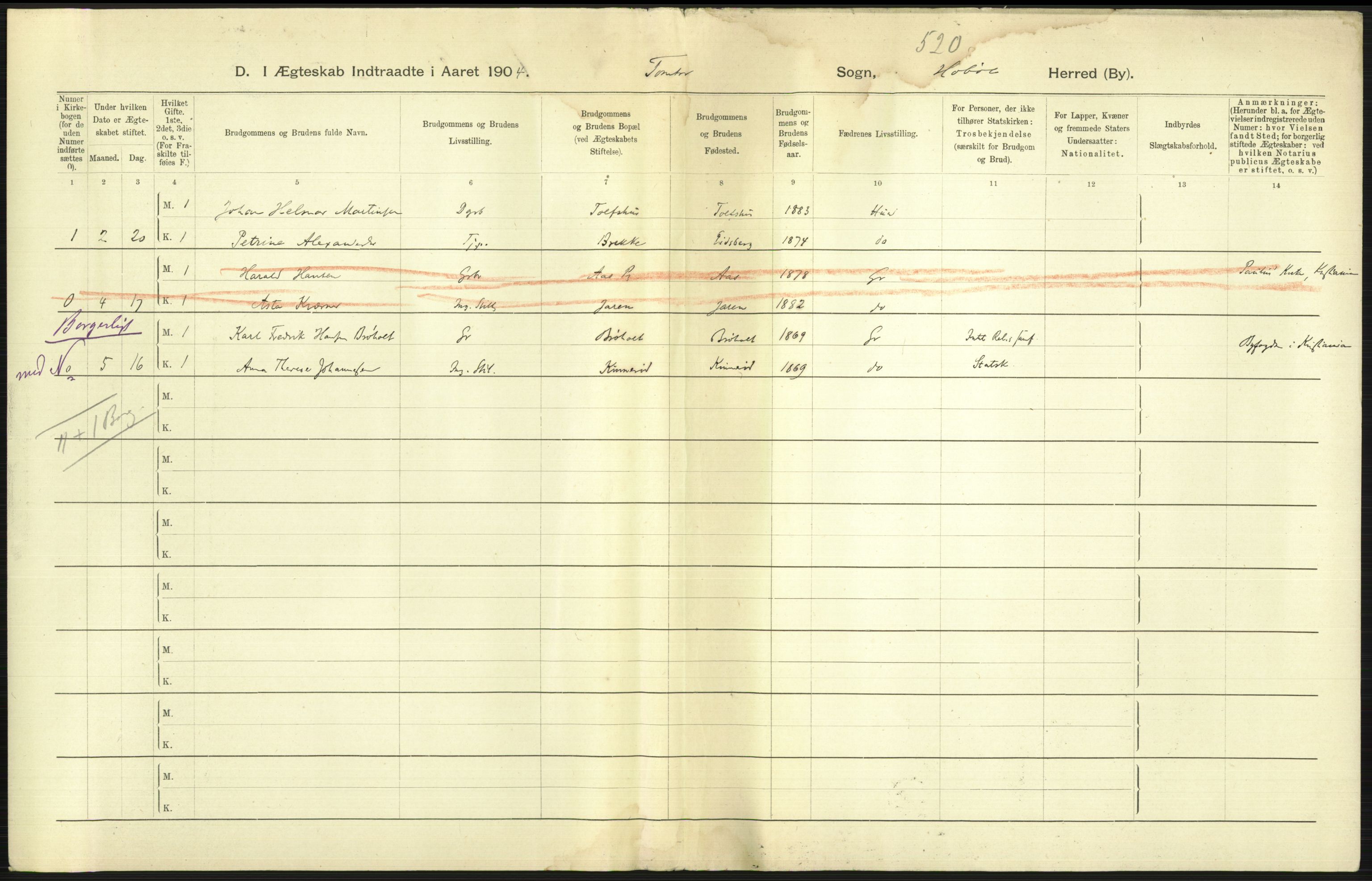 Statistisk sentralbyrå, Sosiodemografiske emner, Befolkning, AV/RA-S-2228/D/Df/Dfa/Dfab/L0001: Smålenenes amt: Fødte, gifte, døde, 1904, p. 614