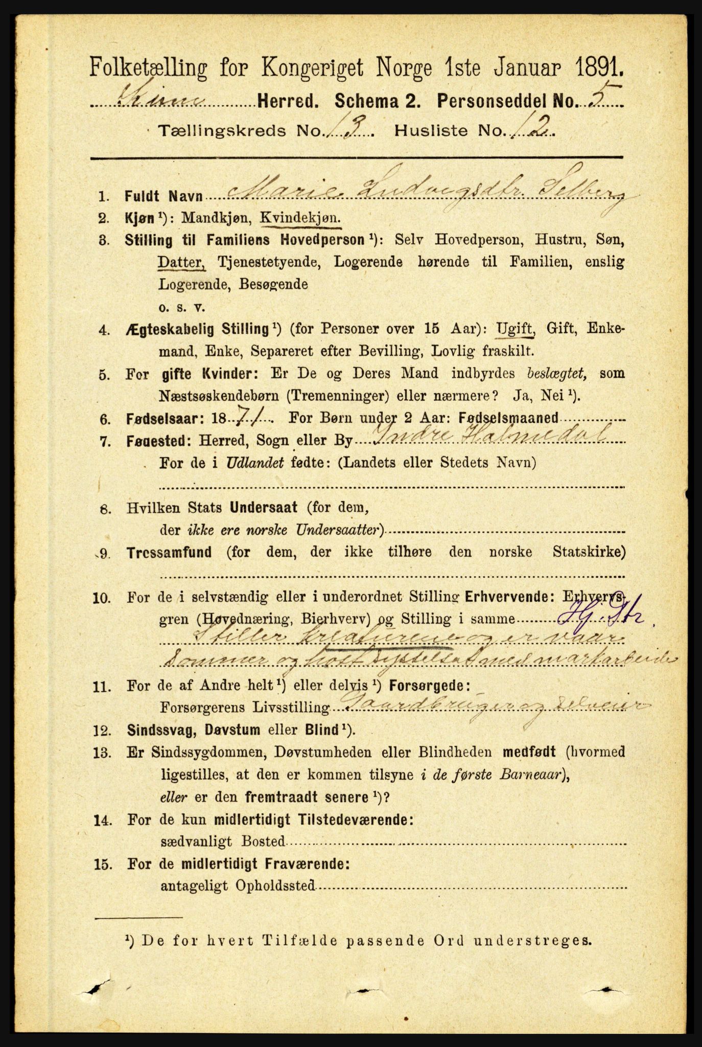 RA, 1891 census for 1437 Kinn, 1891, p. 5142