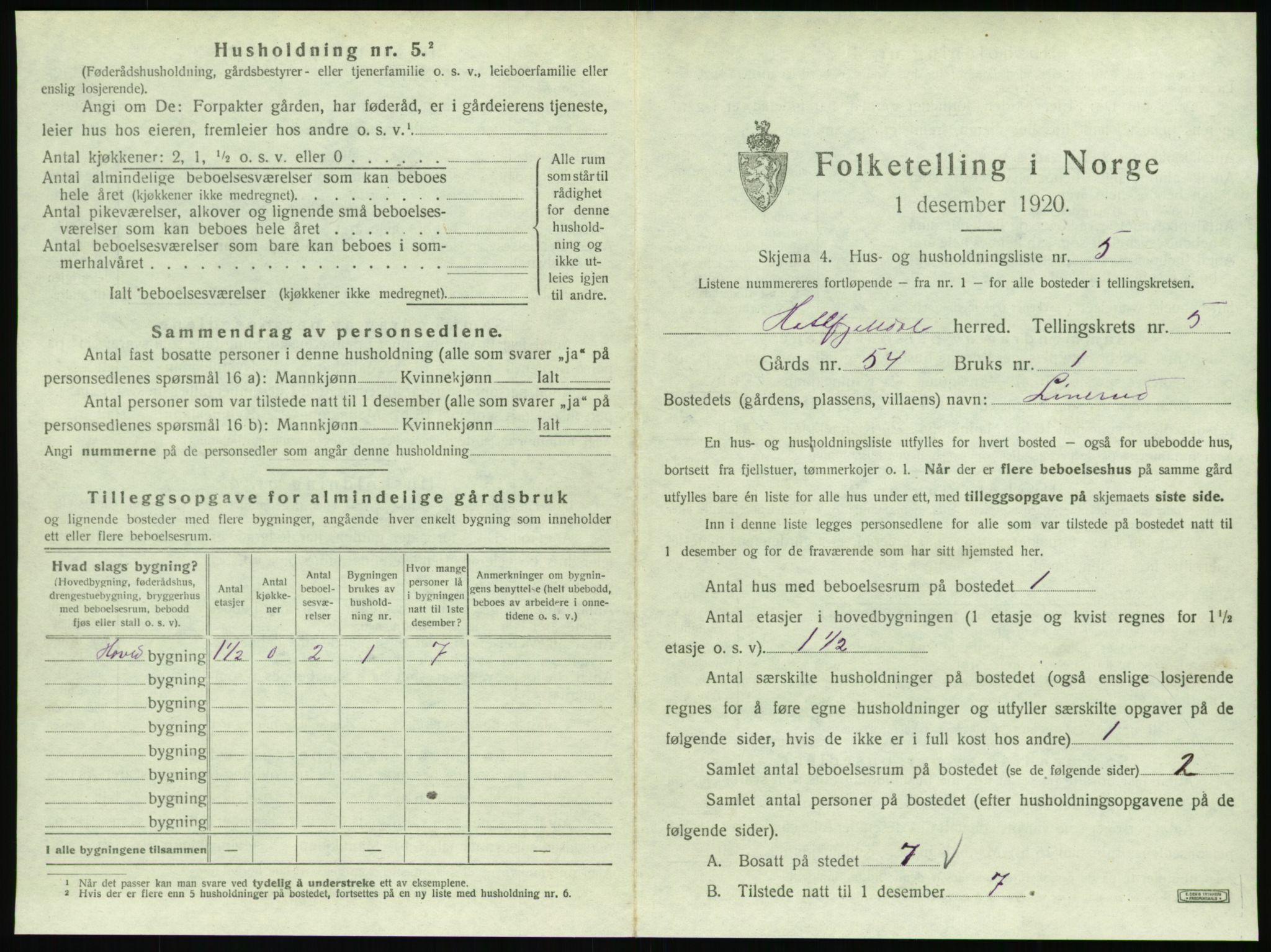 SAT, 1920 census for Hattfjelldal, 1920, p. 154